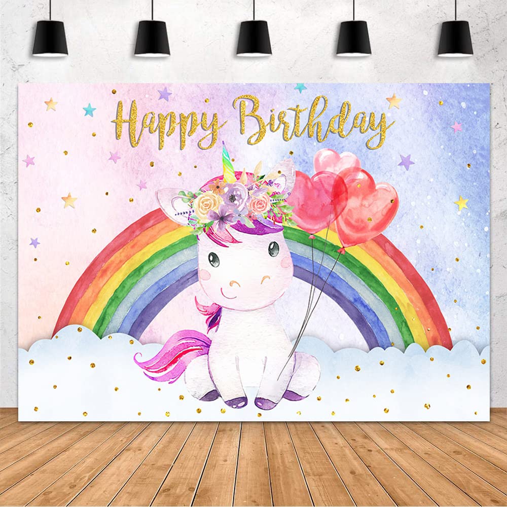 MEHOFOND 7x5ft Unicorn Birthday Backdrop - Rainbow Princess Pony Party Decorations for Girls, Photography Background Banner, Cake Table & Photo Booth Props | Perfect for Birthday Parties, Baby Showers & Themed Events