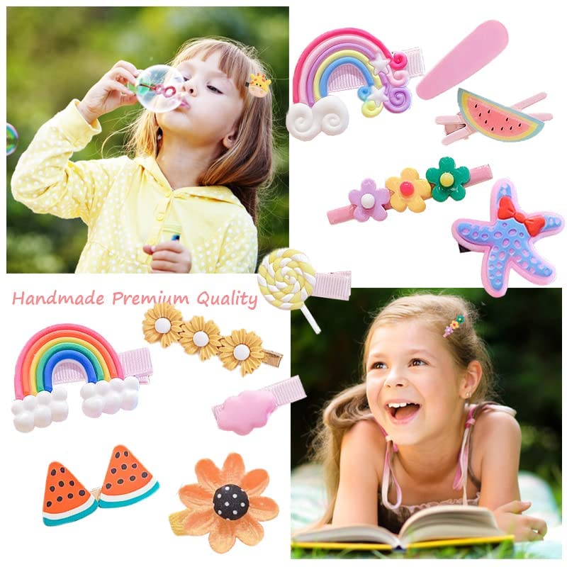 Shidara Cute Hair Clips for Girls - 10PCS Fashion Hair Accessories Set with Flower, Fruit, Rainbow & Animal Designs - Non-Slip Metal Snap Barrettes for Kids & Teens | Perfect for School, Parties & Daily Styling