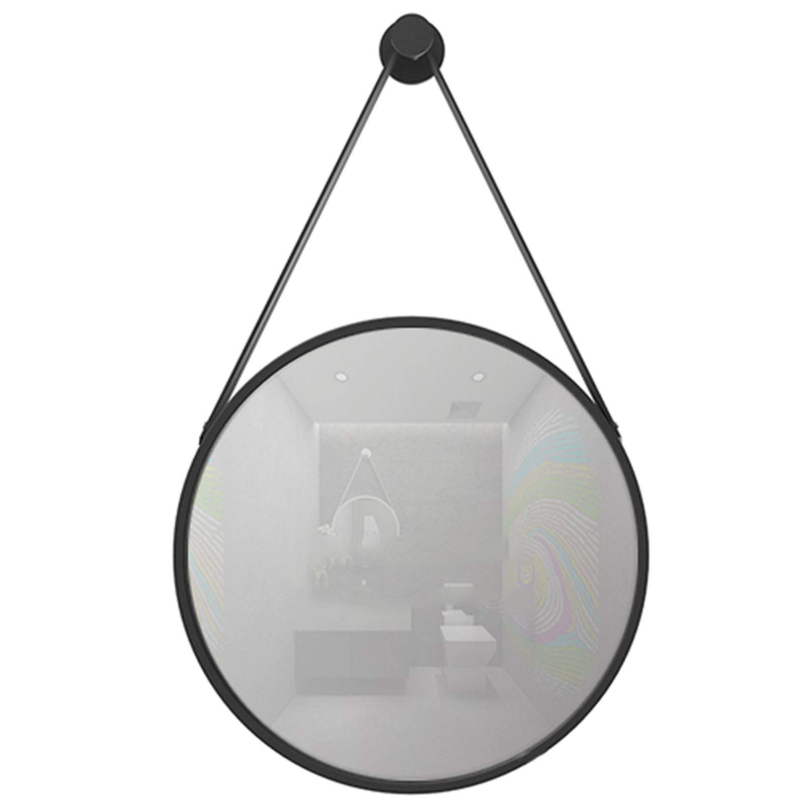 Round Wall Mirror - Adjustable Leather Strap for Bathroom, Bedroom & Living Room Decor (Black/Gold/Silver) | Perfect for Vanity, Entryway & Home Staging