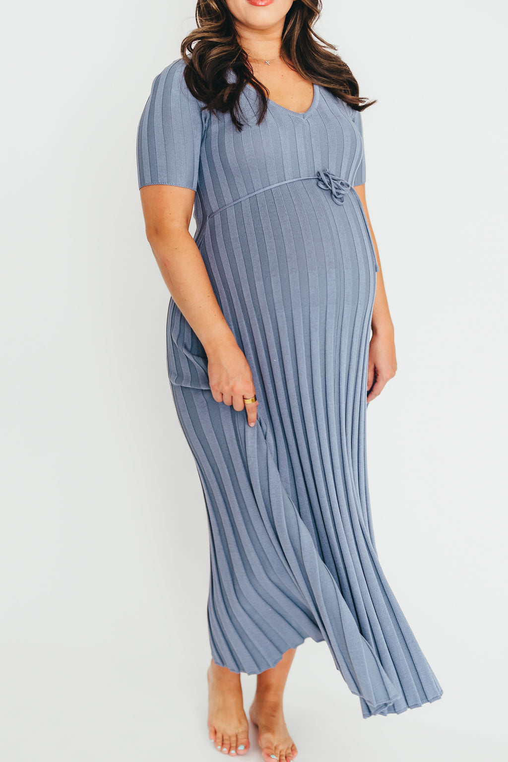 Oakley Ribbed Maxi Dress in Dusty Blue - Bump Friendly Maternity Dress for Pregnancy & Nursing | Perfect for Casual Outings, Baby Showers & Summer Events