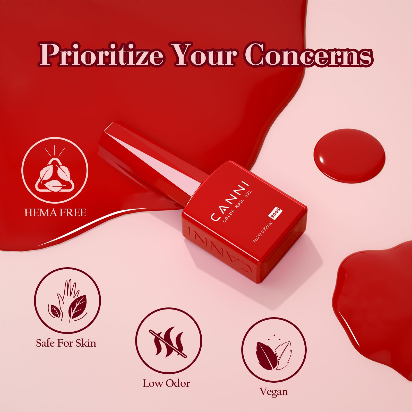 CANNI Red Gel Nail Polish Set - 6 Colors 9ML Dark Red Burgundy Nail Polish Kit for UV/LED Light, Soak Off Gel Polish for Nail Art Design, DIY Manicure, Salon & Home Use - Perfect for Parties, Weddings & Everyday Wear