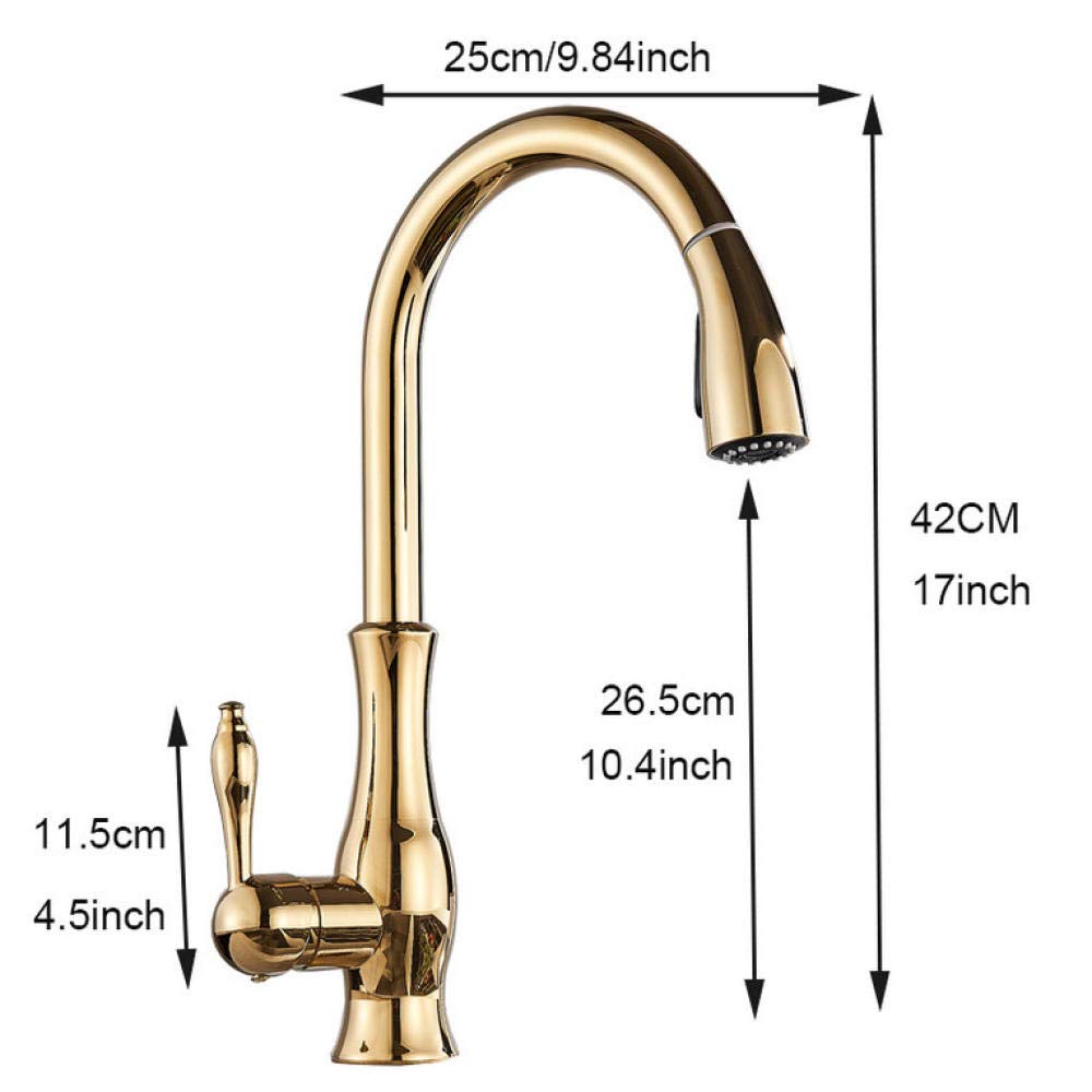 Gold Pull Out Kitchen Faucet - Single Lever Sprayer for Bathroom & Kitchen Sink