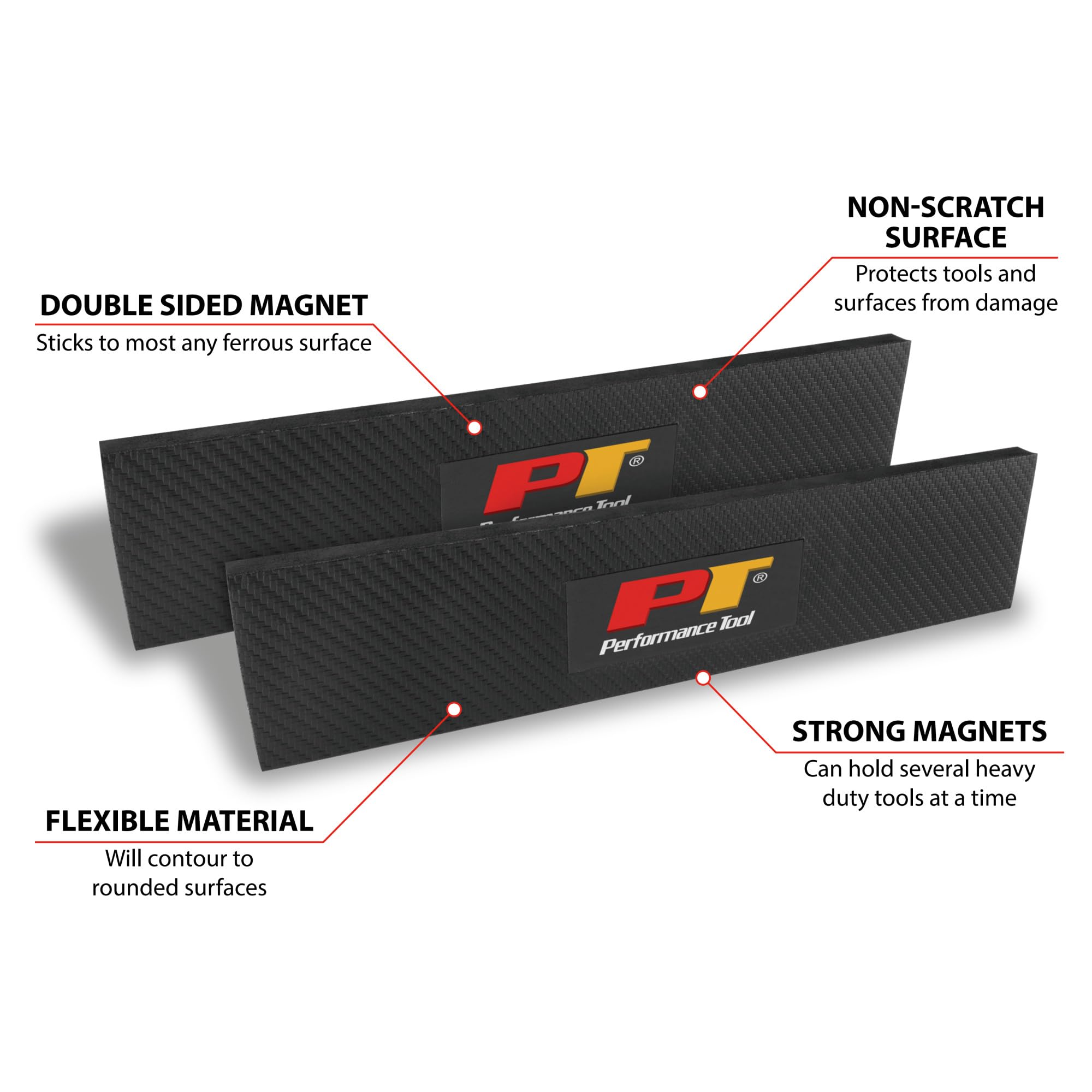 Performance Tool W12526 Magnetic Tool Holder Bar (Pack of 2) - Strong Magnetic Garage Organizer for Wrenches, Screwdrivers & Metal Tools - Perfect for Workshop, Garage & DIY Projects