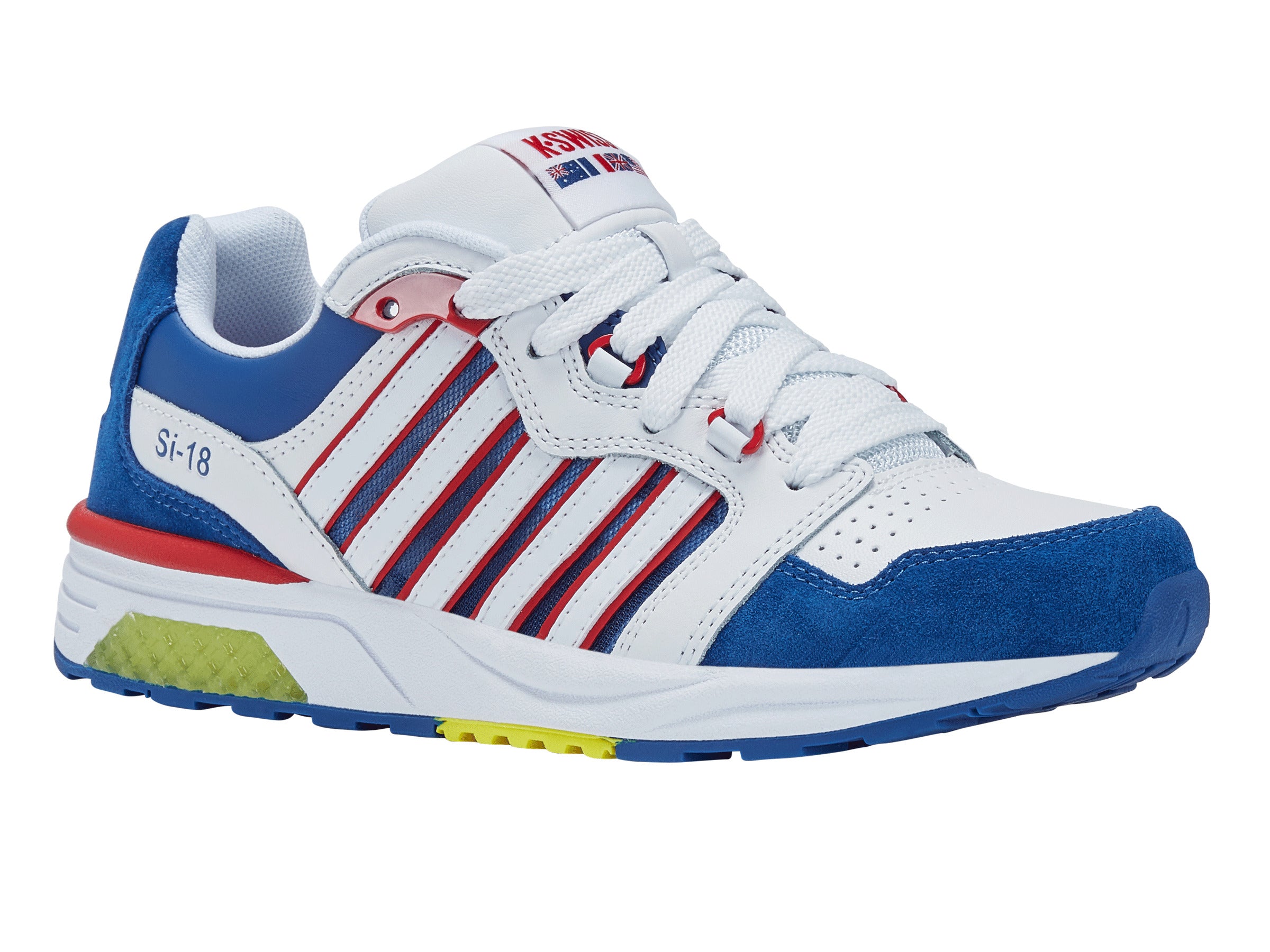 97920 130 M | SI 18 RANNELL | White/Blue/Red/Sulfur - High-Performance Running Shoes for Men, Ideal for Marathon Training & Outdoor Sports