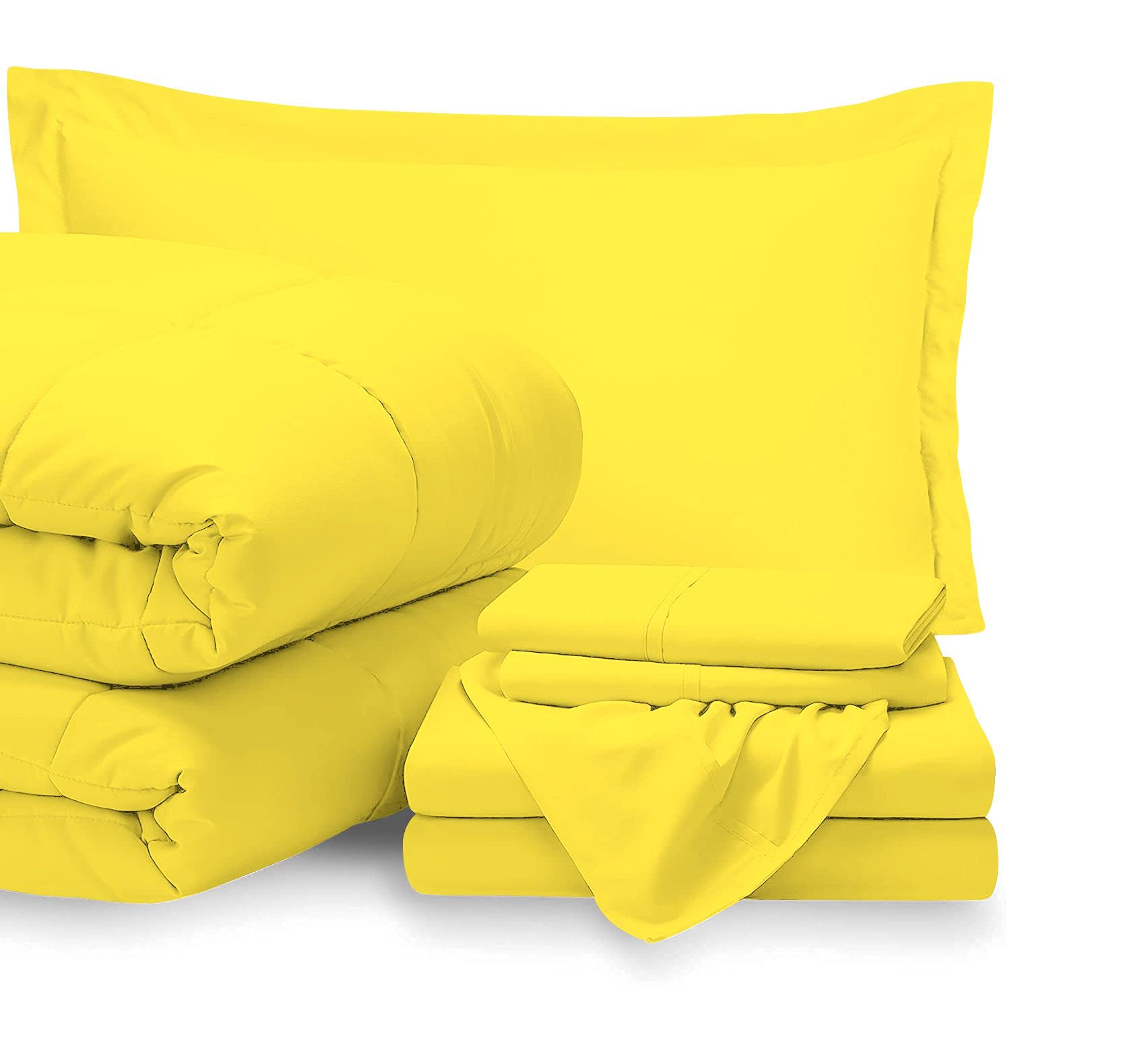 Premium 7-Piece Full Size Bed in a Bag Set - 100% Egyptian Cotton Comforter & Sheets with 15
