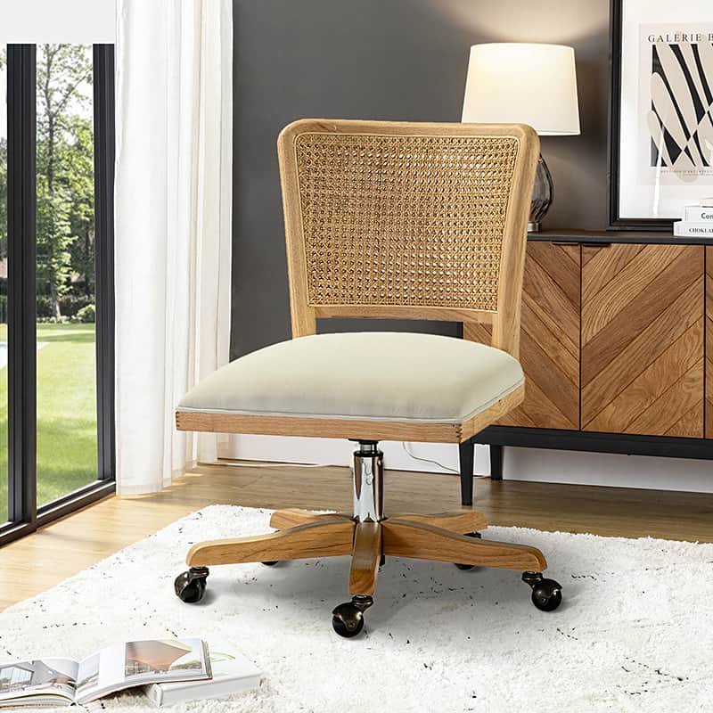 Blanca Cane Task Vanity Table Chair - Elegant White Accent Chair for Dressing Room, Bedroom, or Makeup Station - Perfect for Vanity, Desk, or Lounge Area