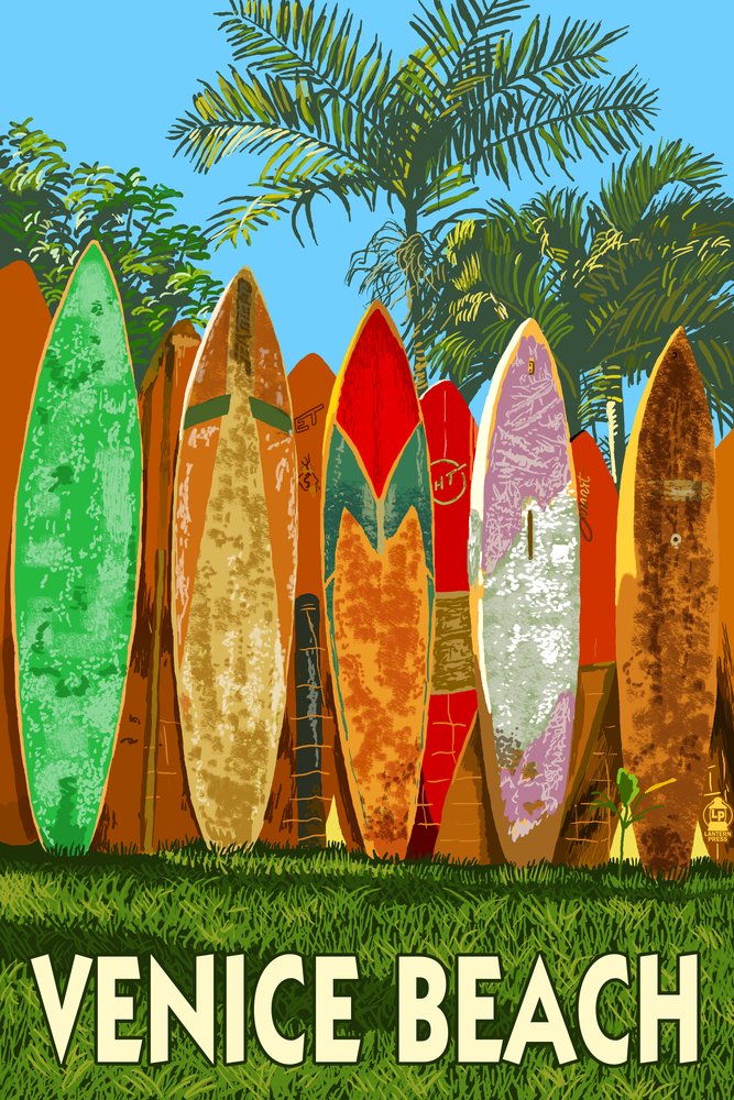 California Venice Beach Surfboard Metal Wall Art - 16x24 Gallery Quality Aluminum Decor for Beach House, Surf Shop & Coastal Home Decor