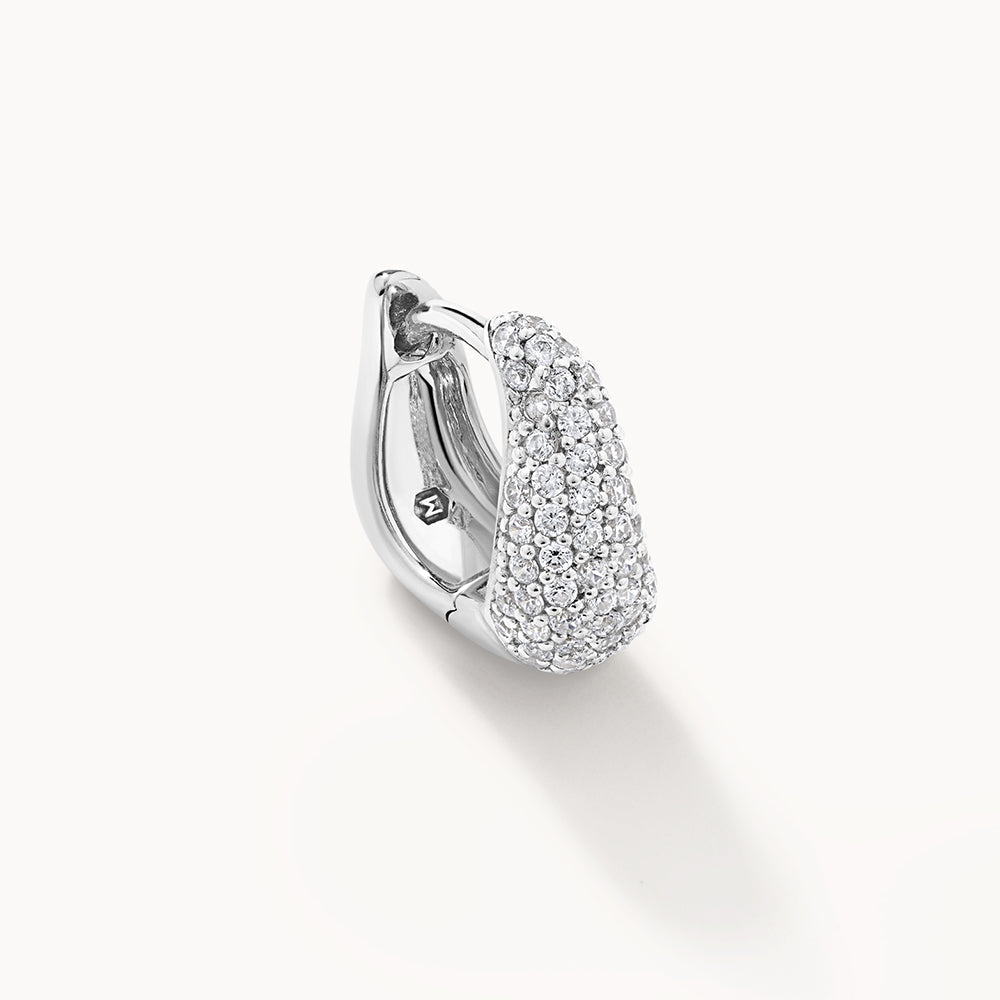 Mini White Topaz Pave Wave Dome Huggie Earrings in Sterling Silver - Perfect for Everyday Wear & Special Occasions