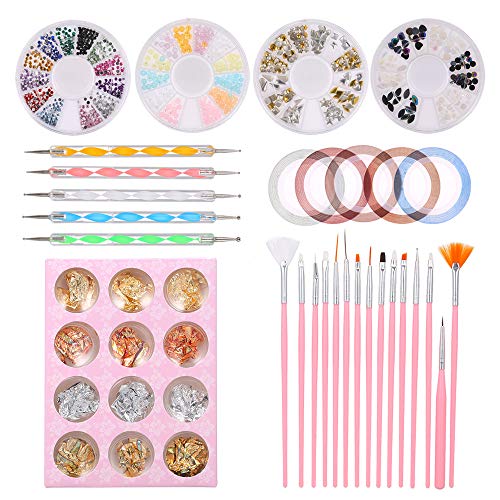 15PCS Nail Art Painting Pen Kit with Dotting Tools, Striping Tape & Rhinestones - Professional Manicure Set for DIY Nail Designs at Home or Salon | Perfect for Gel Polish, Acrylic Nails & Nail Art Beginners