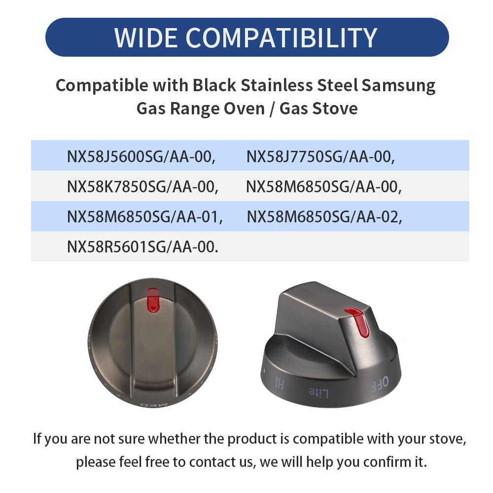 Upgraded Samsung Stove Knob DG64-00473B - Black Stainless Steel Top Burner Control Dial Replacement for Gas Range Ovens (Compatible with NX58J5600SG, NX58J7750SG, NX58M6850SG) - Perfect for Kitchen Appliance Repair & DIY Stove Maintenance