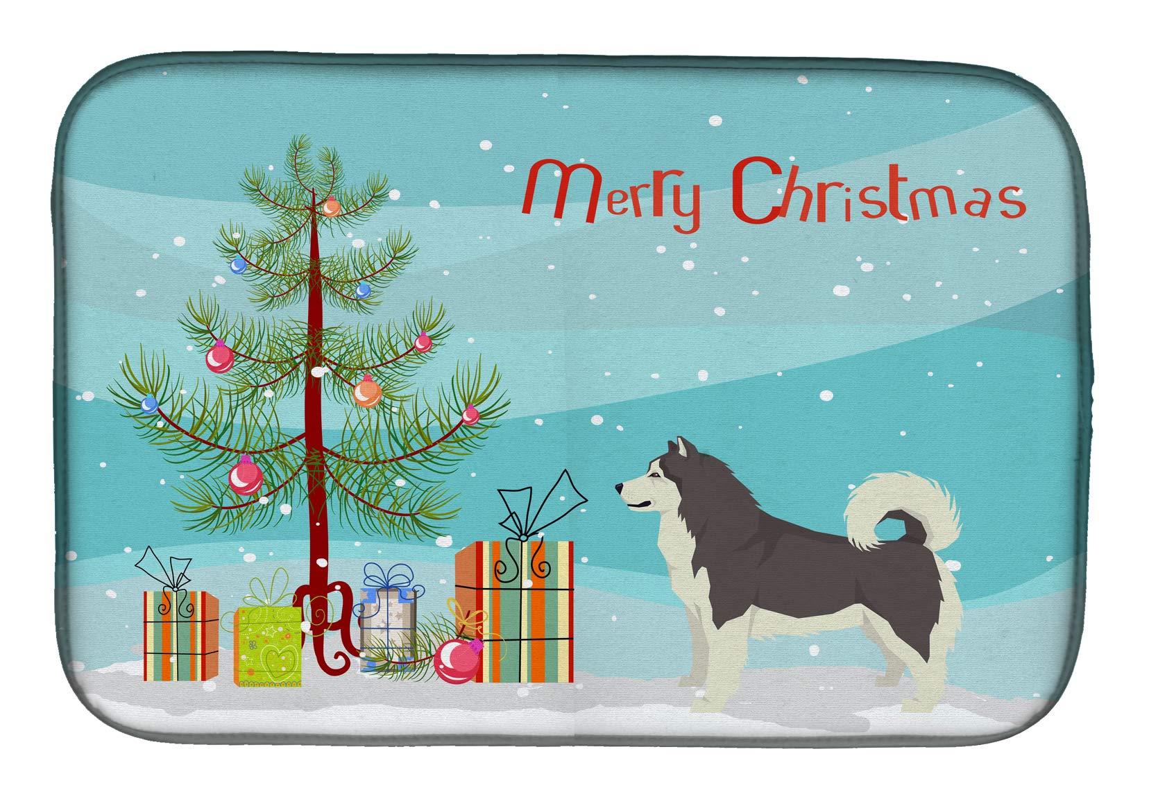 Alaskan Malamute Christmas Dish Drying Mat - Absorbent Kitchen Counter Pad, 14x21