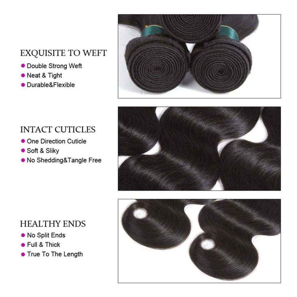 Ustar Natural Black Virgin Body Wave Hair Bundles with 360 Lace Frontal - Brazilian Human Hair Weave for Stunning Loose Waves, Perfect for Salon Styling & Everyday Glamour