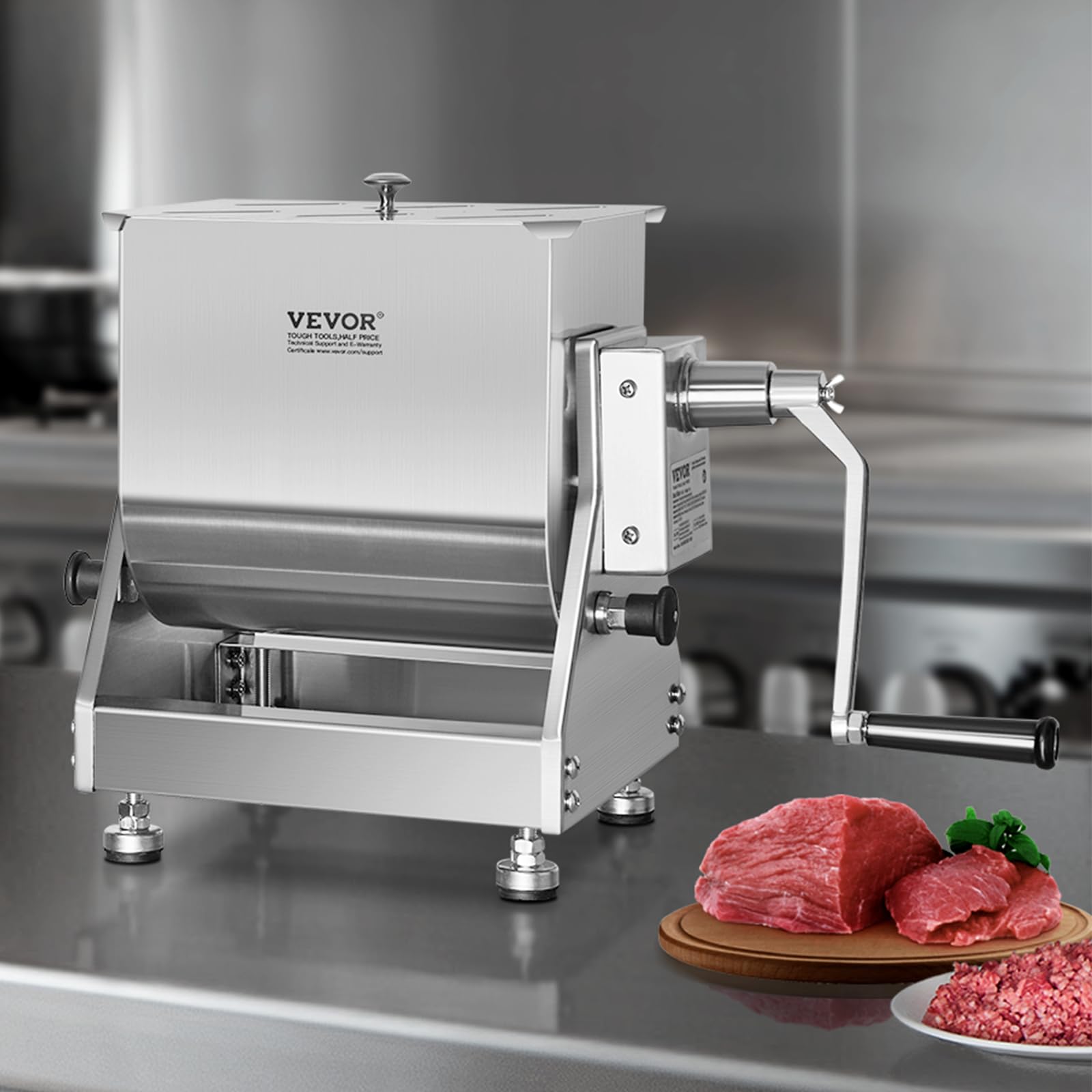 VEVOR 60LB Manual Meat Mixer - Stainless Steel Sausage & Ground Beef Mixing Machine with Tilt Tank, Lid & Handle - Perfect for Home Butchering, Sausage Making & Meat Processing