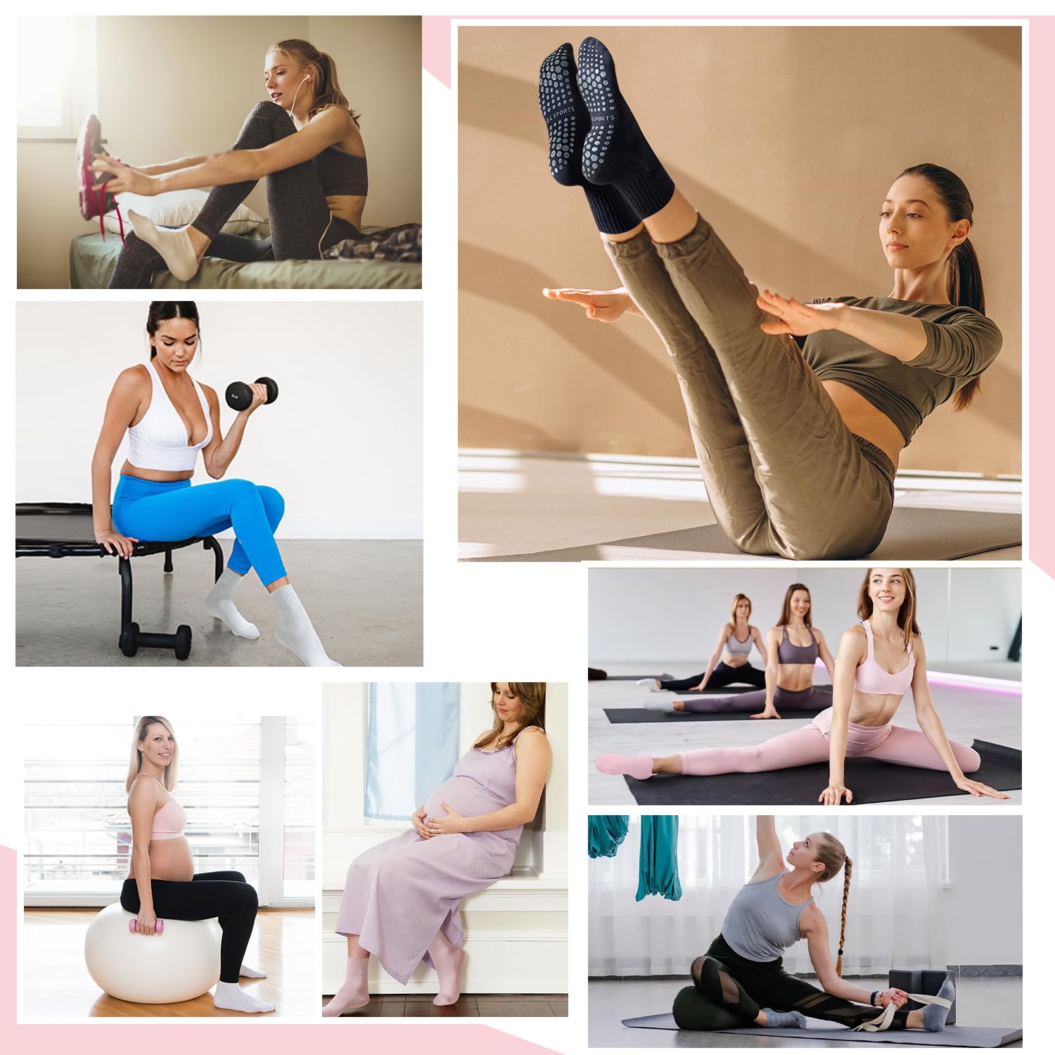 6 Pairs Non-Slip Yoga Socks with Grips for Women - Anti-Skid Pilates, Ballet & Barefoot Workout Socks - Perfect for Pregnancy, Barre & Home Fitness