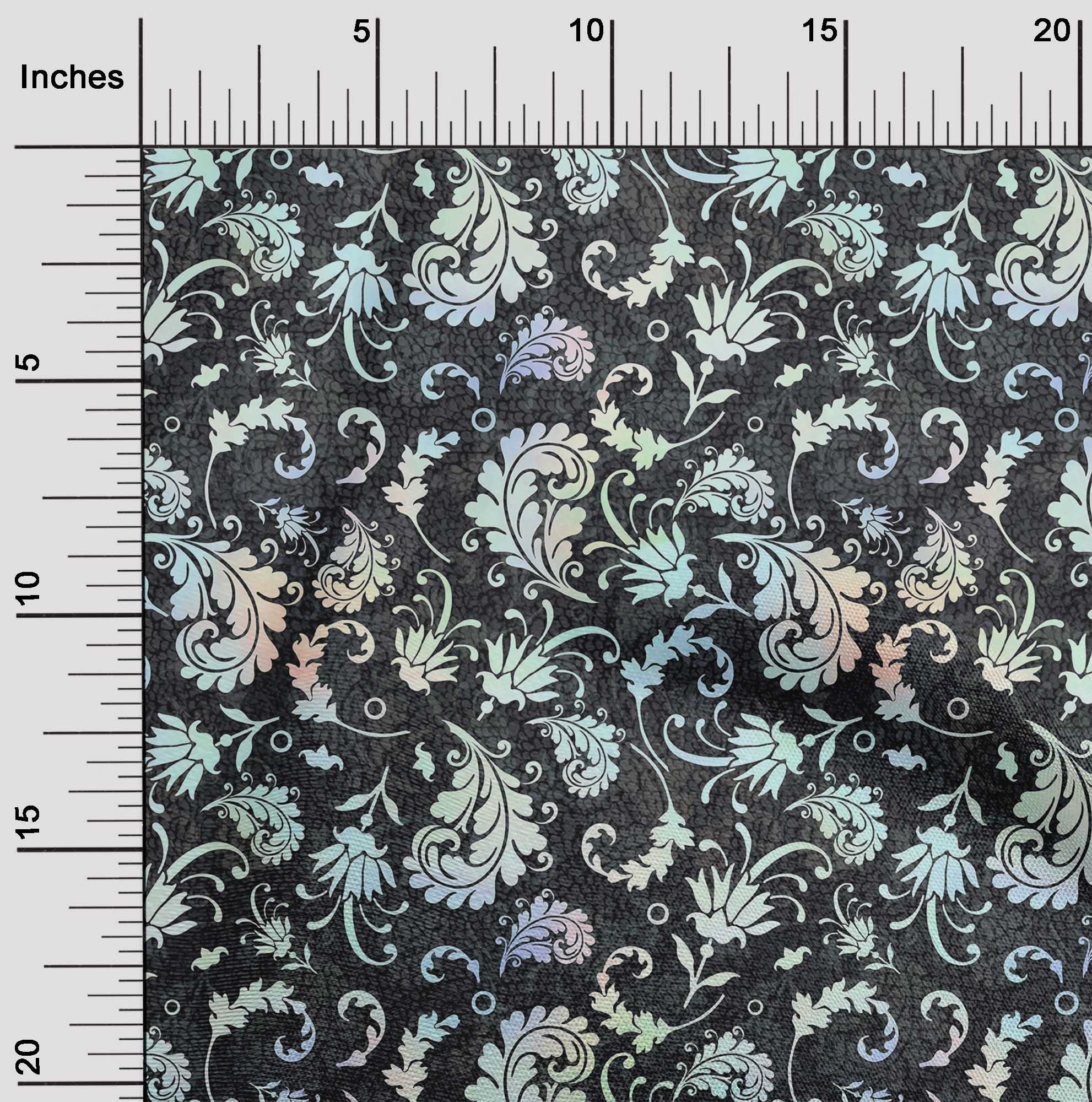 Premium Black Damask Scroll Print Polyester Spandex Fabric - 56