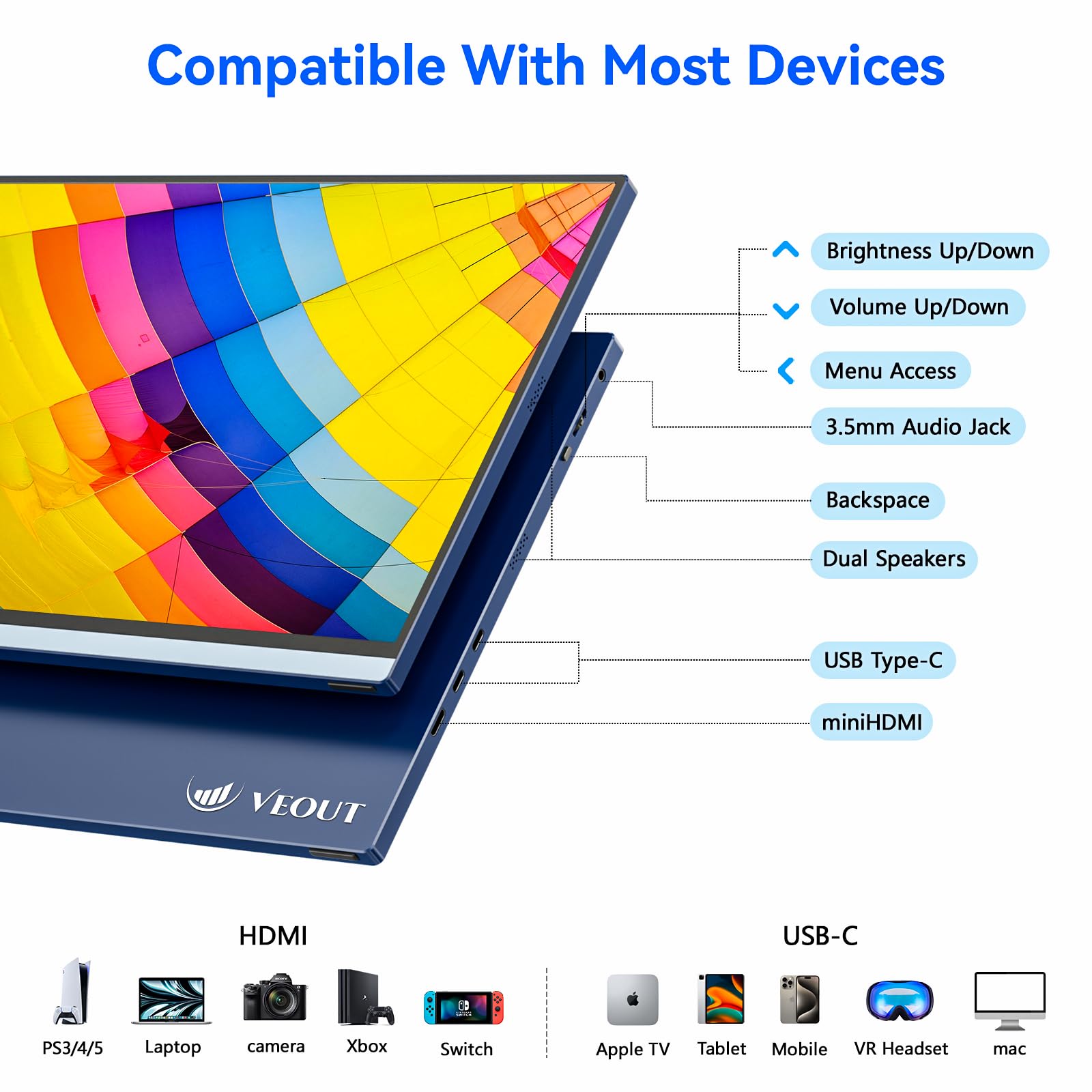 16Inch Portable Monitor for Laptop - 1920x1200P FHD IPS 16:10 External Display with 100% sRGB, Aluminum Stand, USB-C & Mini HDMI - Compatible with PC, Phone, Office - Perfect for Remote Work, Gaming & Travel