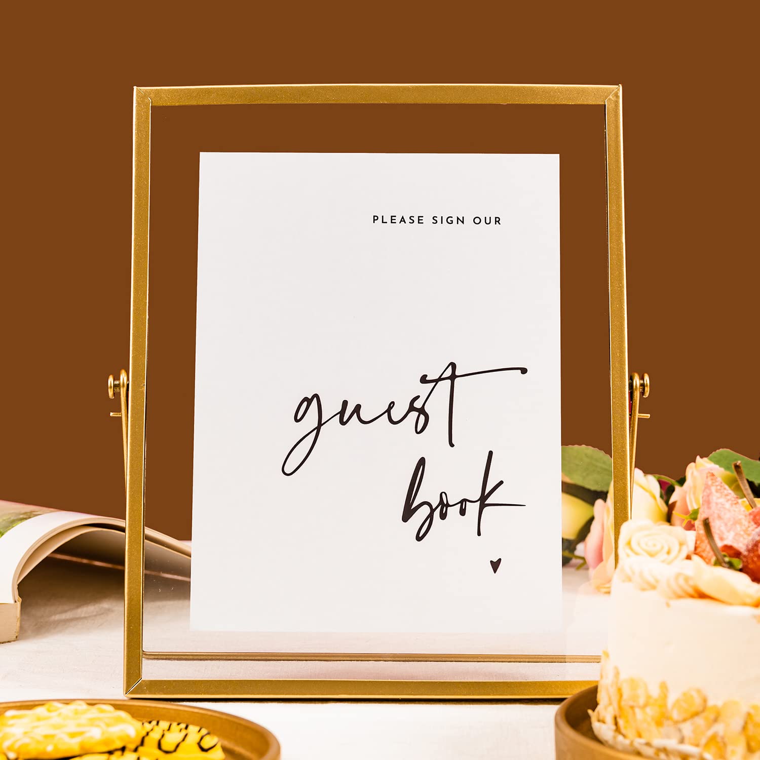5-Piece Clear Glass Gold Sign Holder Set - 8x10 Inch Gold Glass Picture Frame for Wedding, Party, Table Signs - Perfect for Menus, Place Cards & Event Decor