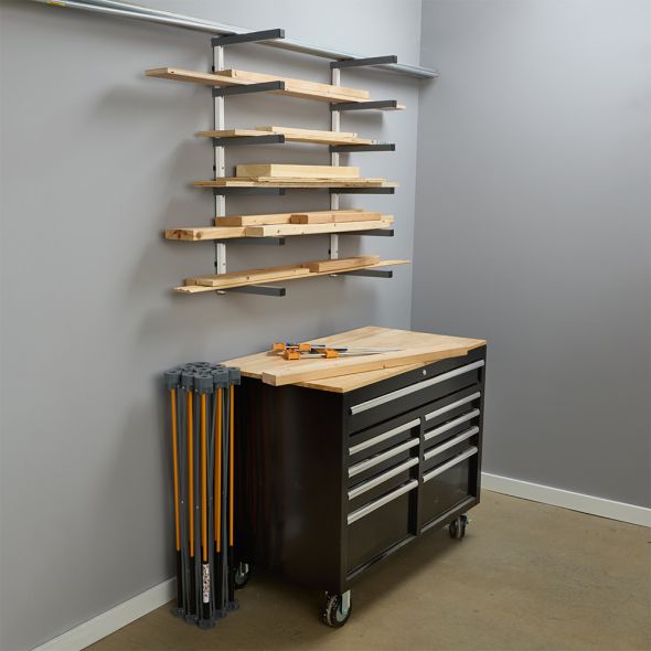 6-Tier Heavy Duty Lumber Storage Rack - White & Gray Wood Organizer for Garage, Workshop & DIY Projects