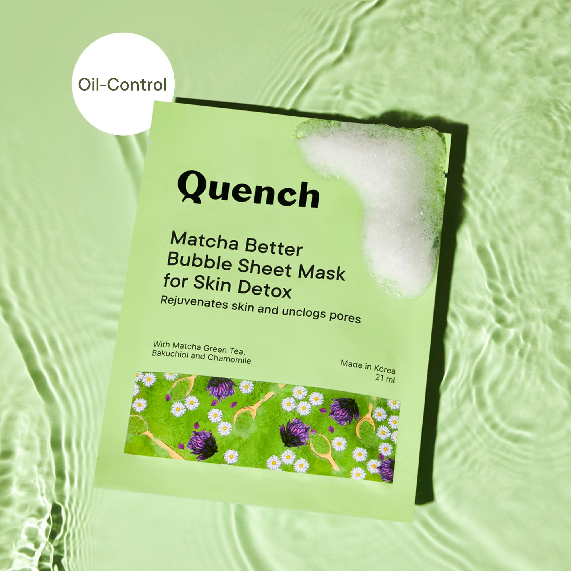 QUENCH BOTANICS Korean Bubble Sheet Mask with Matcha Green Tea & Antioxidants | Self-Foaming Face Mask for Glowing Skin | Deep Cleansing & Purifying | Made in Korea (1 Pack, 21ml) | Perfect for Spa Night & Self-Care Routine