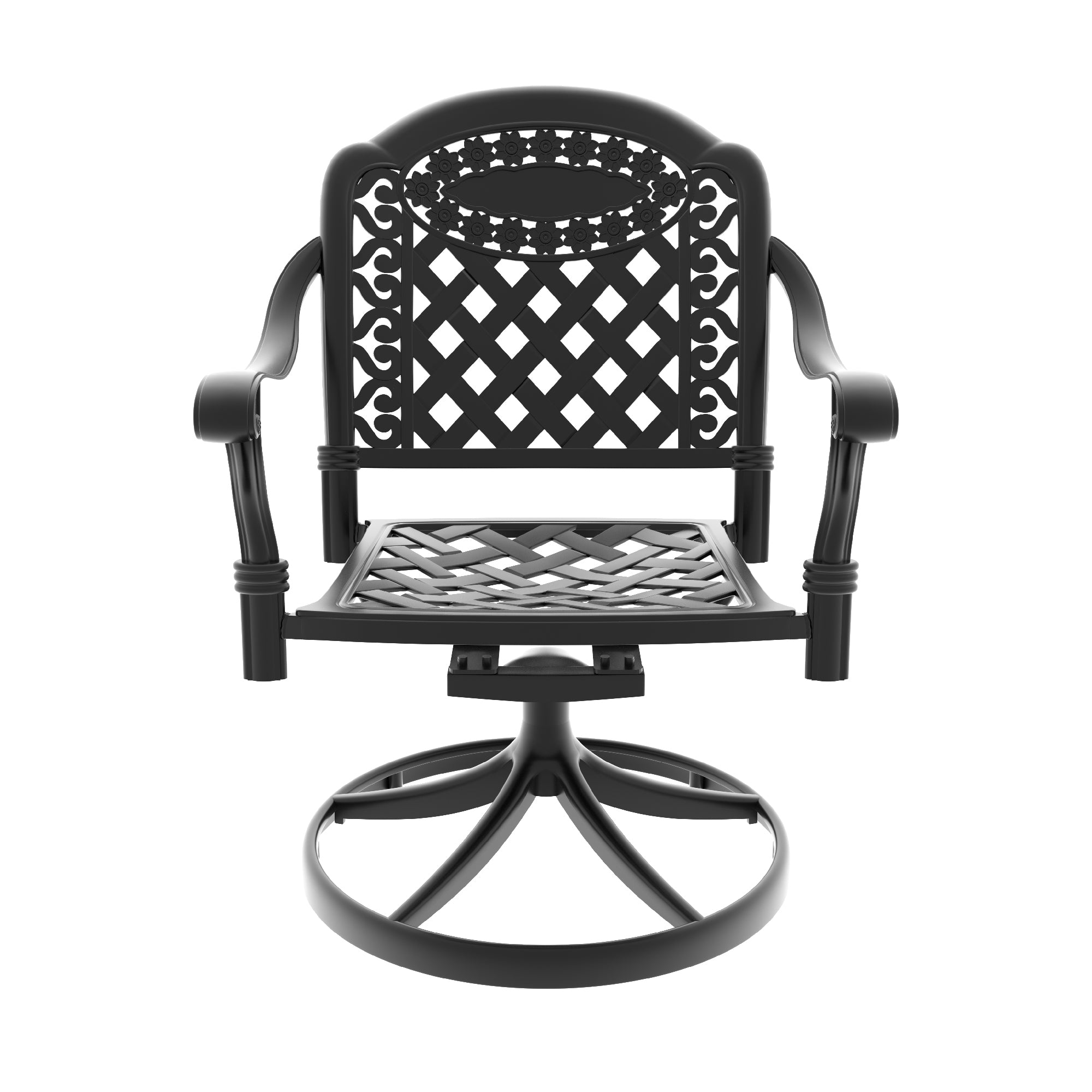 2-Piece Cast Aluminum Patio Swivel Chairs Set with Black Frame & Cushions - Outdoor Garden Furniture for Poolside, Deck, or Backyard Relaxation