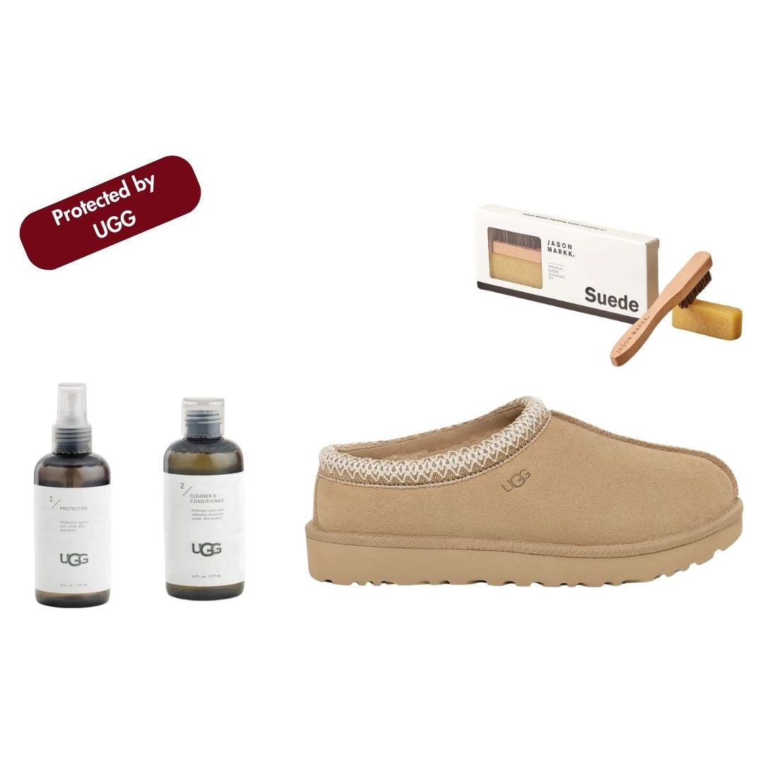 UGG Women's Tasman Slippers in Mustard Seed | Water-Resistant Suede House Shoes with UGG Protect Kit & Jason Markk Suede Cleaning Kit | Cozy Indoor/Outdoor Wear for Winter & Home Comfort