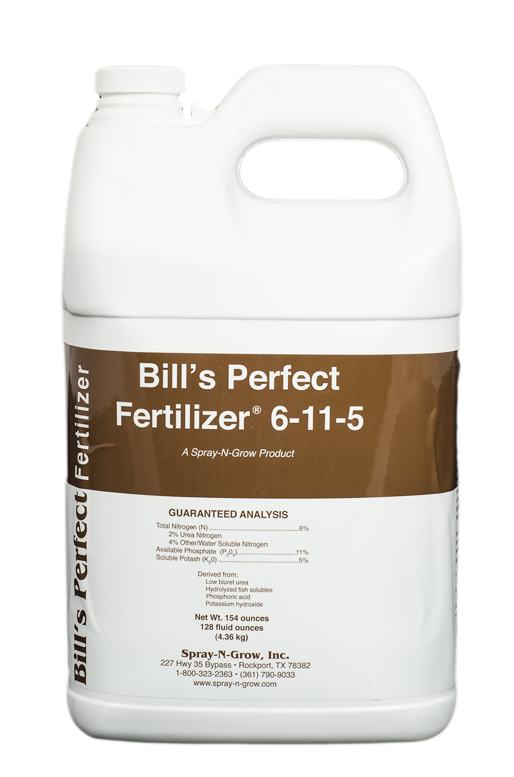 Bill's Perfect 6-11-5 Liquid Fertilizer 1 Gallon - Premium Plant Food for Indoor & Outdoor Gardening | Spray-N-Grow Formula for Flowers, Vegetables & Lawns