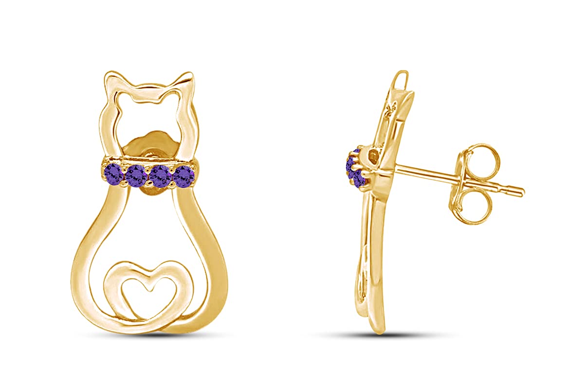 14K Gold Over Sterling Silver Cat Stud Earrings for Women - Elegant Pet Lover Jewelry for Casual Wear, Gifts & Special Occasions