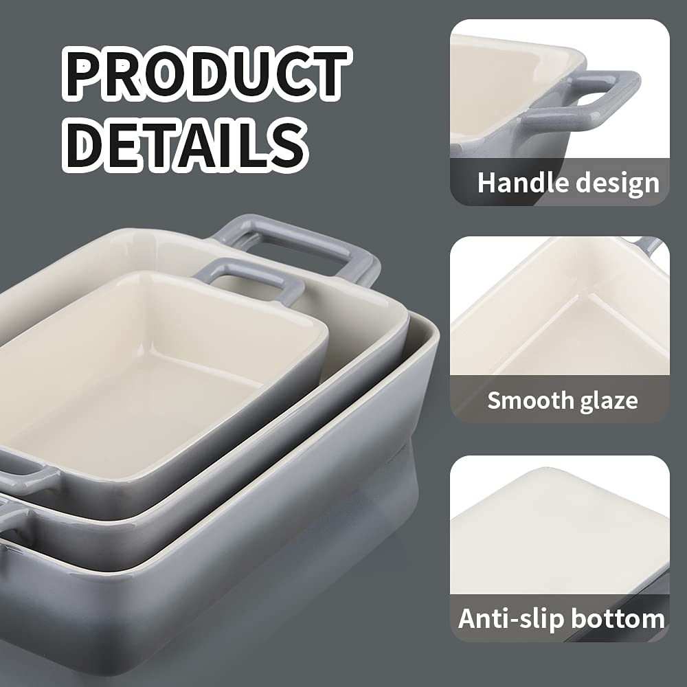 KOOV 3-Piece Ceramic Bakeware Set - 12 x 8.5 Inch Rectangular Baking Dish & Pans for Cakes, Casseroles, Lasagna, Roasting - Oven & Microwave Safe Kitchen Essentials (Gradient Gray) | Perfect for Holiday Baking, Dinner Parties & Everyday Cooking