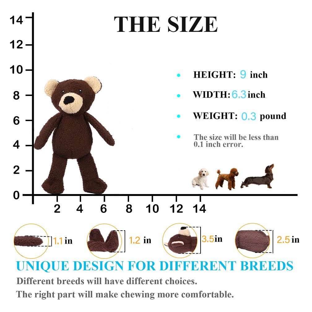 3-Layer Stuffed Squeaky Dog Toys for Small, Medium & Large Dogs - Soft Plush Chew Toys for Puppies & Adult Dogs - Bear Design for Teething & Playtime - Perfect for Indoor & Outdoor Fun