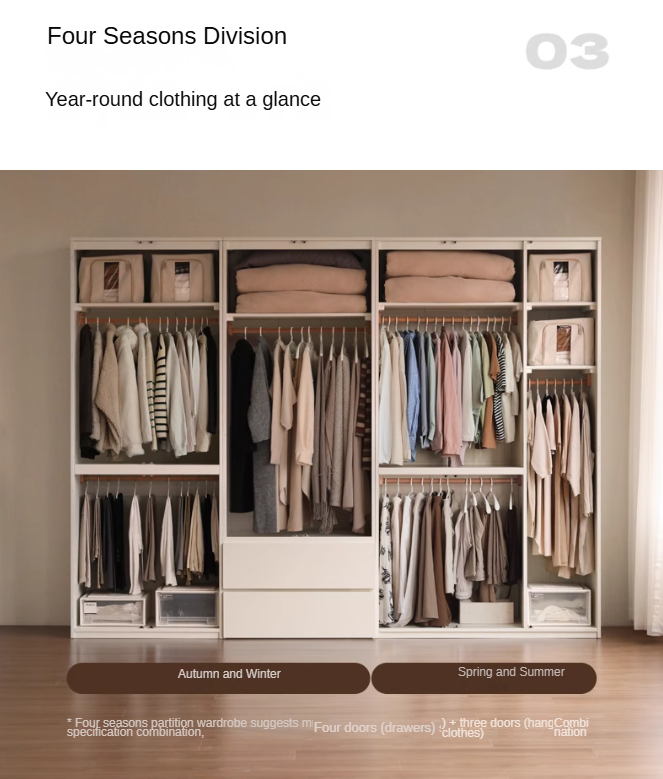 Pine Solid Wood Sectional Large Wardrobe - Cream Style Modern Closet for Bedroom & Living Room Storage Organization