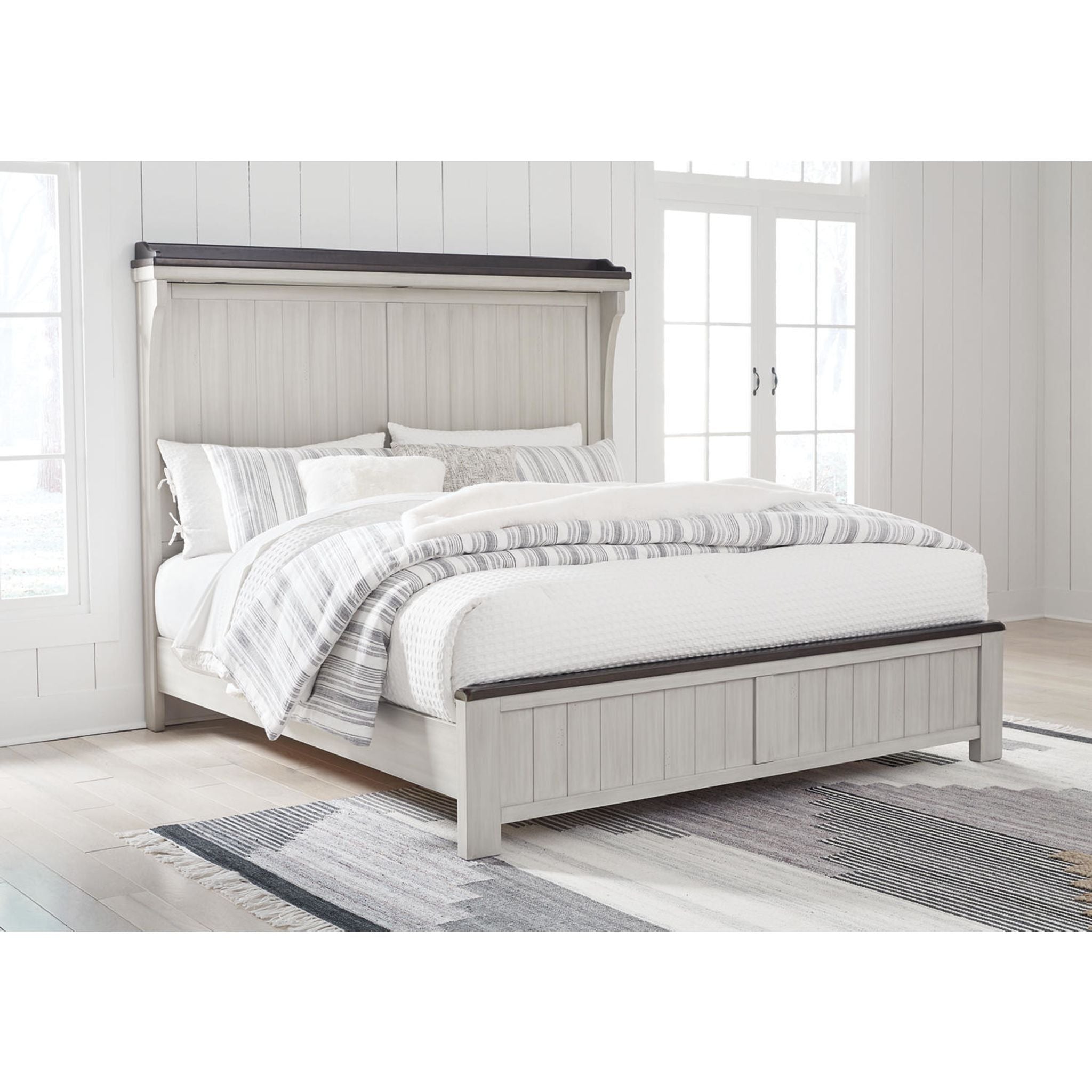 Darborn 5-Piece Panel Bedroom Set - Queen Size Bed Frame, Nightstand, Dresser & Mirror - Modern Solid Wood Furniture for Master Bedroom Decor & Guest Room Setup