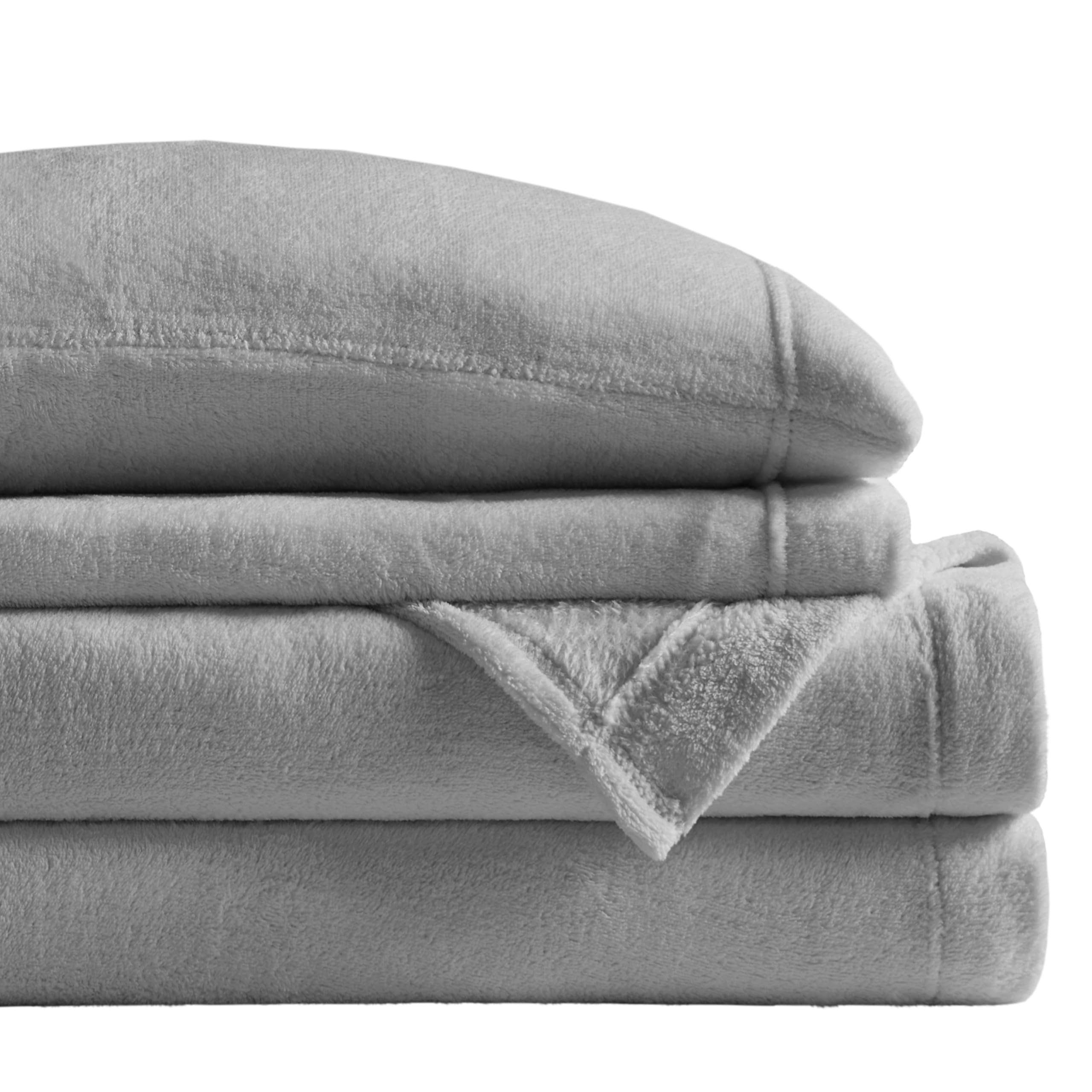 True North by Sleep Philosophy 4-Piece Plush Sheet Set - Queen Size, Solid Grey, Ultra Soft & Warm Bedding, Deep Pocket Fits 16