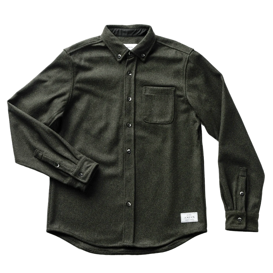ANIÁN Modern Melton Wool Jacket in Olive Green - Stylish & Warm Outerwear for Fall & Winter Outdoor Activities