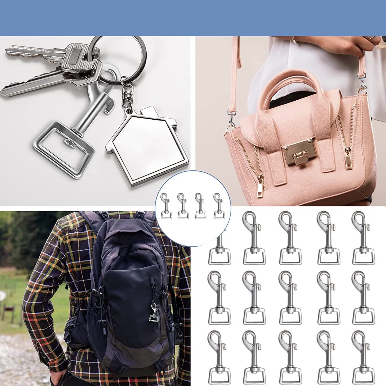 Heavy Duty Swivel Snap Hooks for Dog Leash - 15 Pack Durable Trigger Clips with Carabiner Clasp - Perfect for Pet Leashes, Keychains, Backpacks & Outdoor Gear Accessories