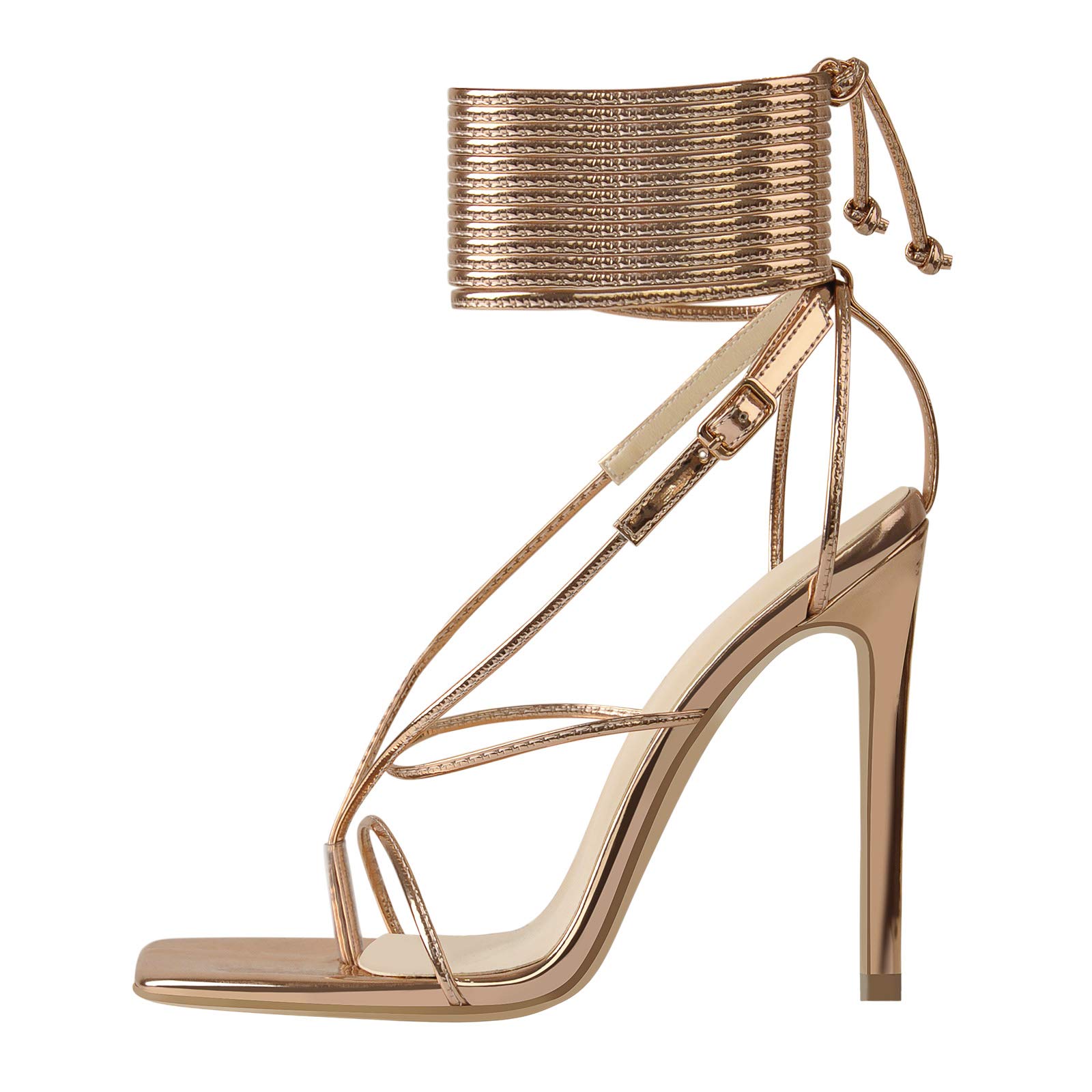 LISHAN Women's Strappy High Heel Thong Sandals - Sexy Lace Up Summer Beach Wedding Party Shoes for Women