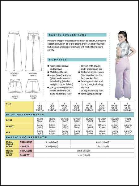 Tilly and the Buttons Jessa Trousers & Shorts - Women's High Waist Wide Leg Pants & Summer Shorts for Casual Wear, Office, Travel & Everyday Outfits
