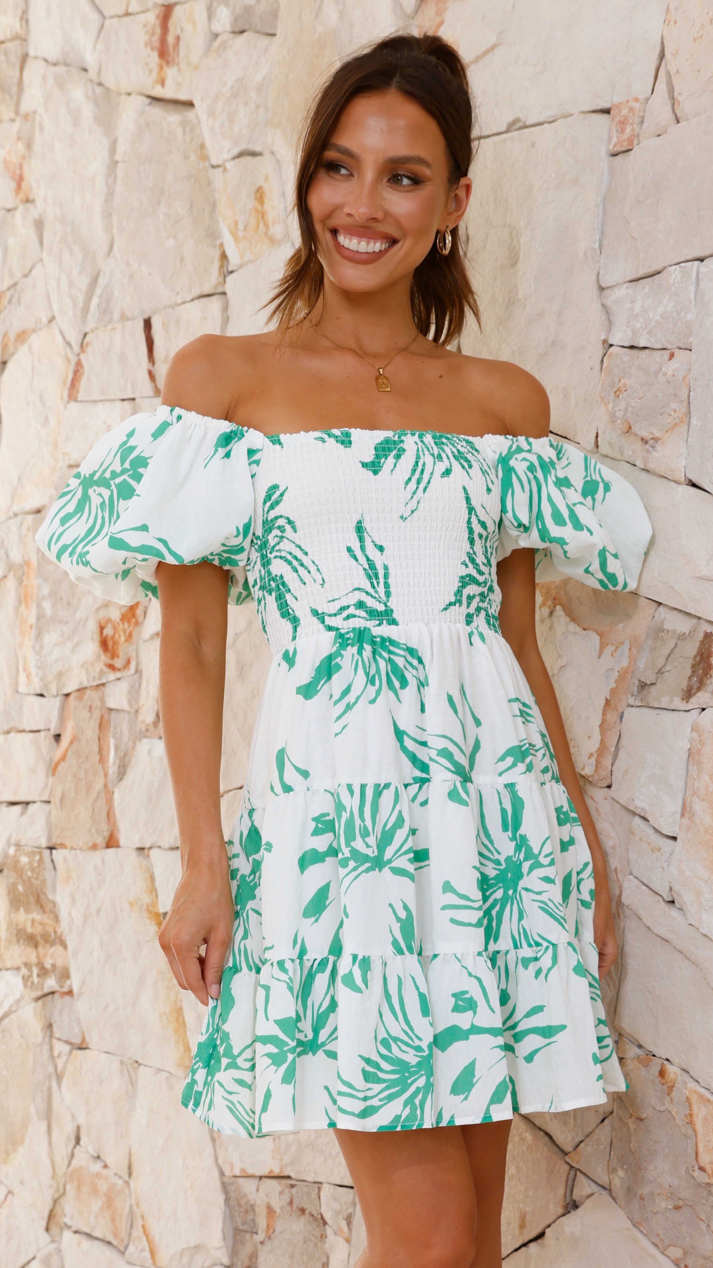 Bronty Mini Dress - Green Floral Print Summer Dress for Women | Casual & Party Wear | Perfect for Beach, Vacation & Date Nights