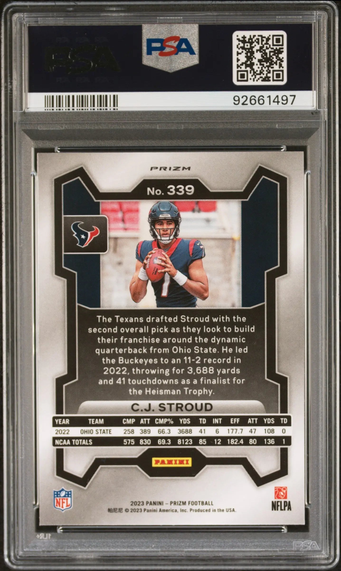 2023 Panini Prizm Football Silver CJ Stroud Rookie Card #339 PSA 10 Gem Mint - Perfect for Collectors, Sports Memorabilia & Investment