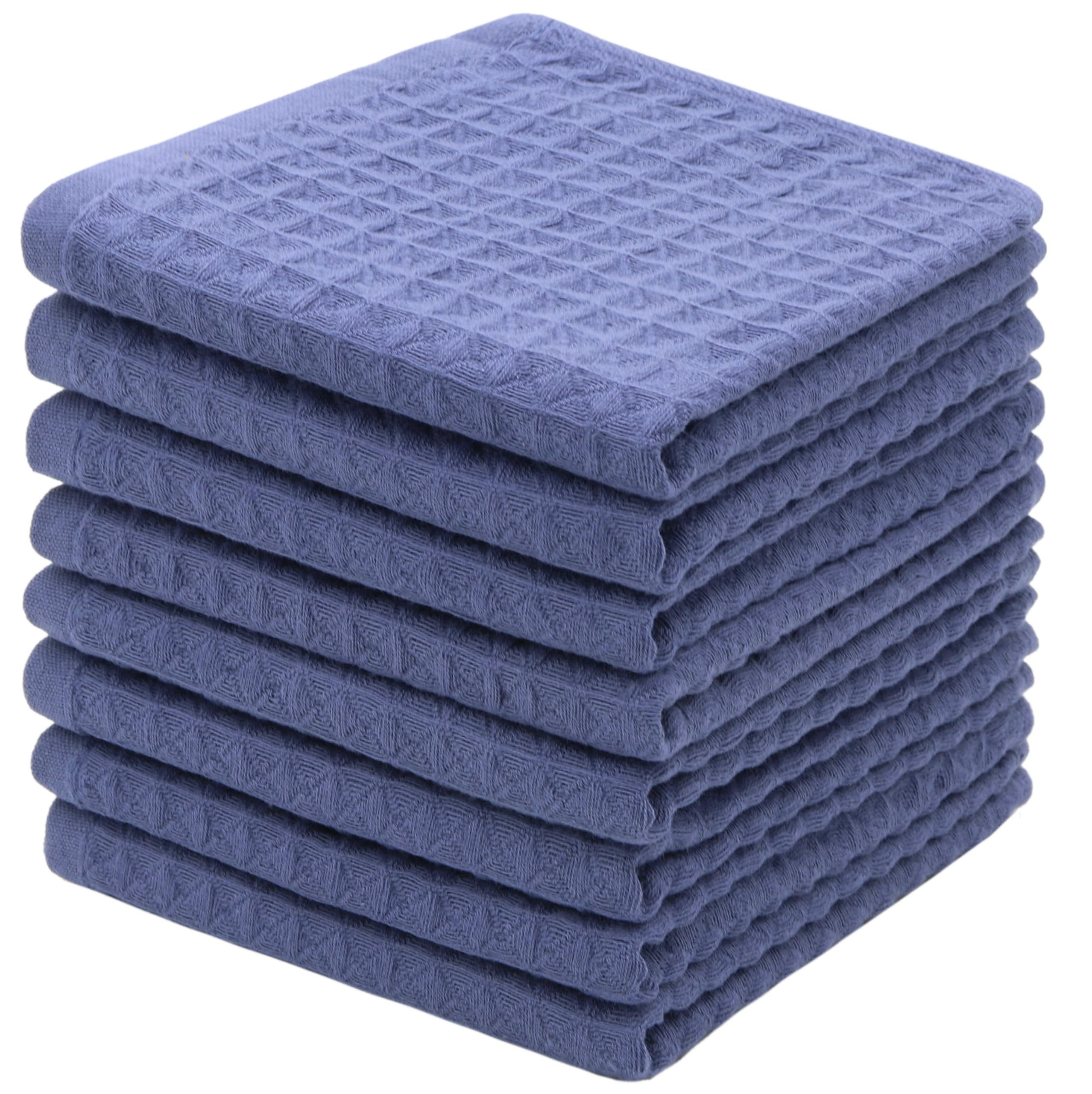 Double Deck Cotton Dish Cloths Set of 8 - Super Absorbent & Soft 12x12 Inch Kitchen Towels for Washing Dishes, Cleaning & Drying - Perfect for Daily Kitchen Use, Dishwashing & Countertop Cleaning (Blue)