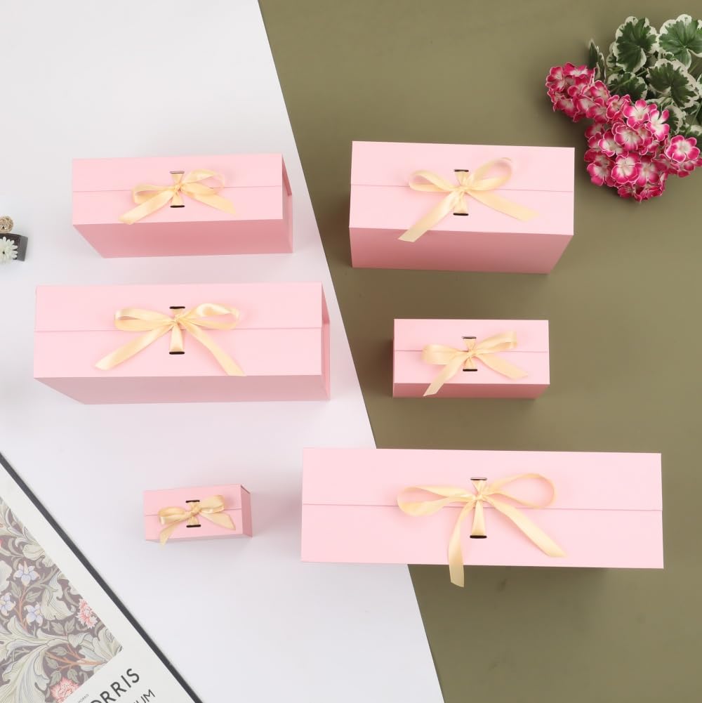 Pink Luxury Gift Box with Ribbon - 6x6x3 Inch Magnetic Closure Collapsible Box (1 Pack) | Elegant Present Packaging for Mother's Day, Birthday, Anniversary | Perfect for Jewelry, Candles & Small Gifts