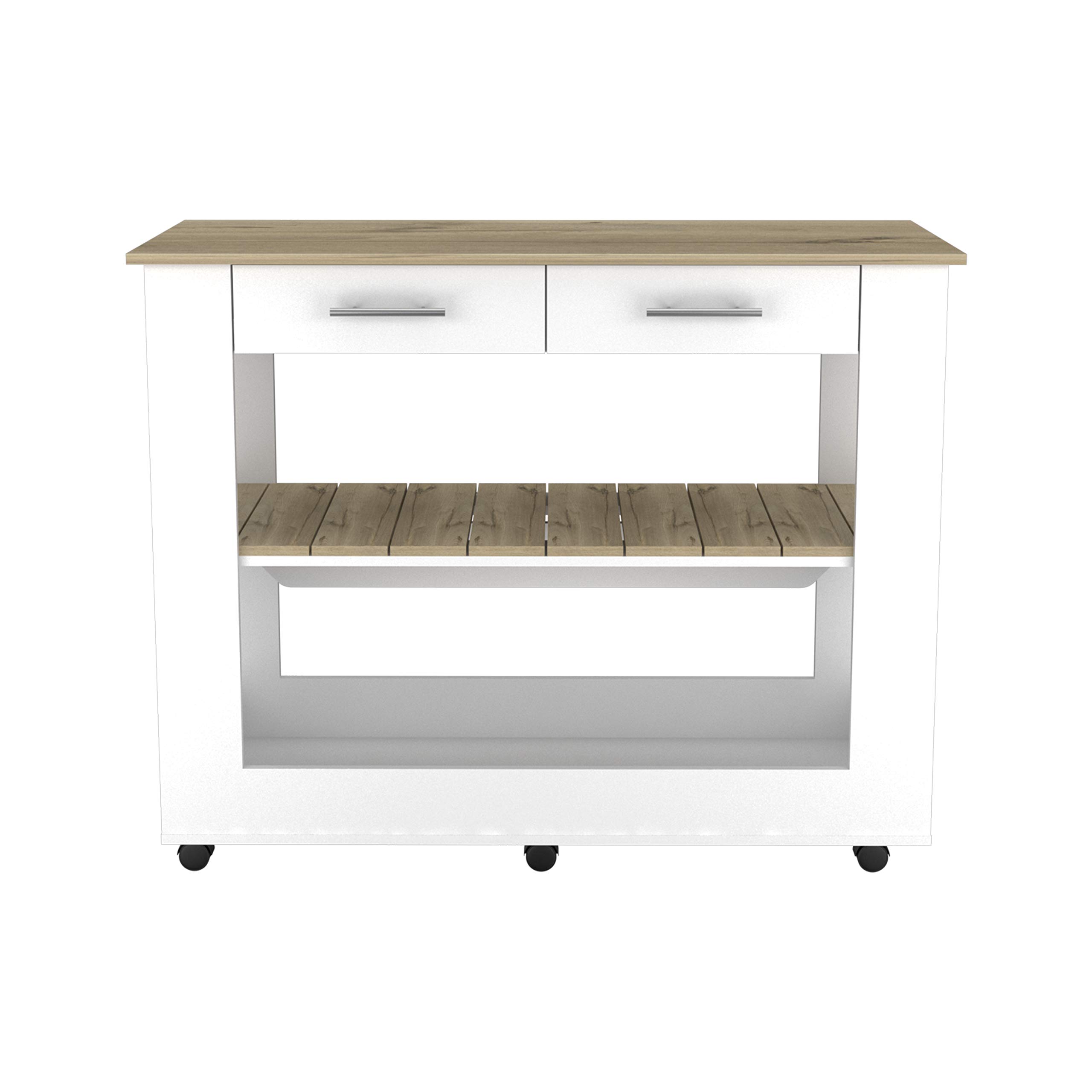 80-Inch Light Oak Kitchen Island with Shelves & Drawers - Rustic Brooklyn Style for Modern Farmhouse, Open Concept & Small Space Kitchens