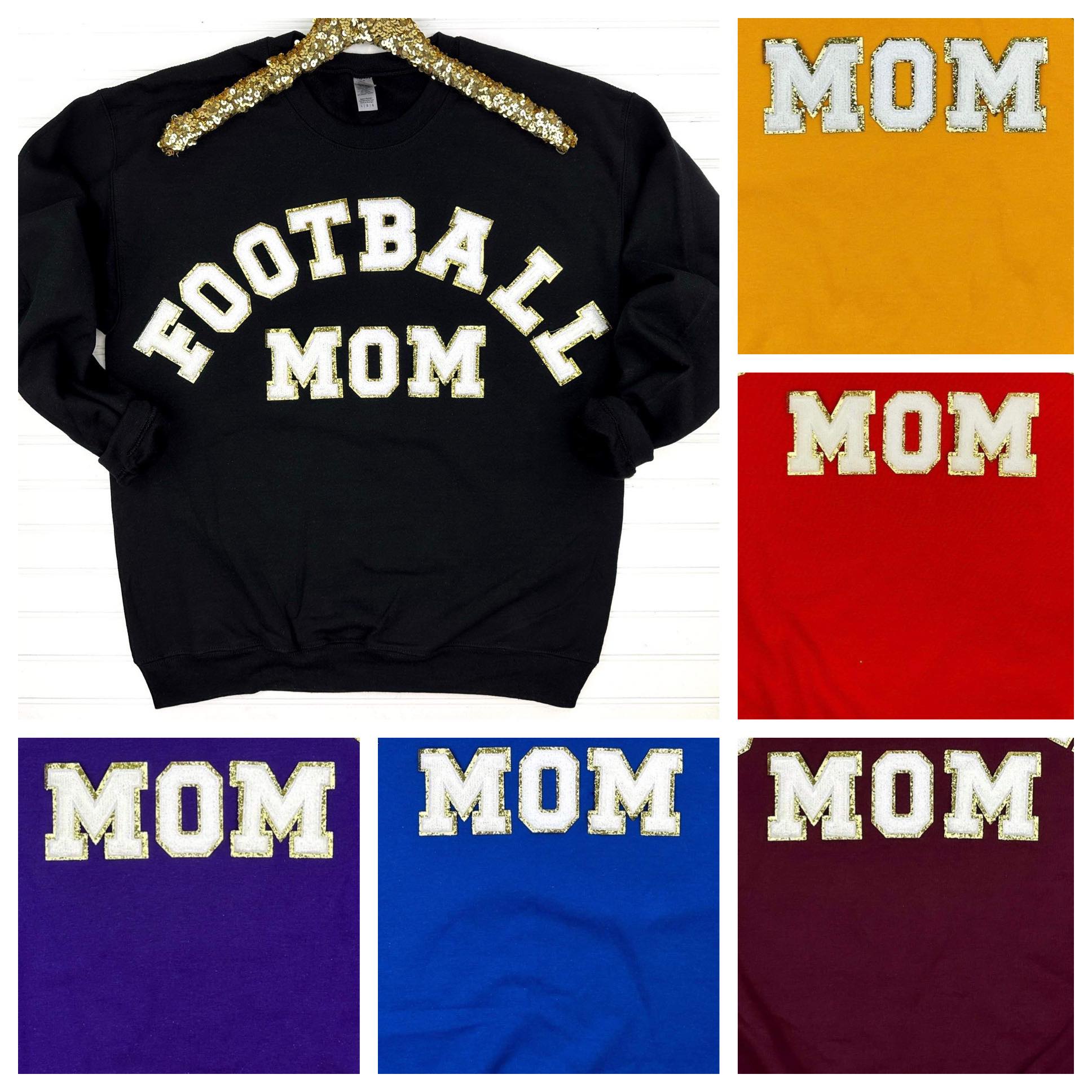 Football Mom Chenille Patch Sweatshirt - Comfortable Pullover for Sports Parents - Perfect for Game Day, Sideline Cheering & Team Spirit