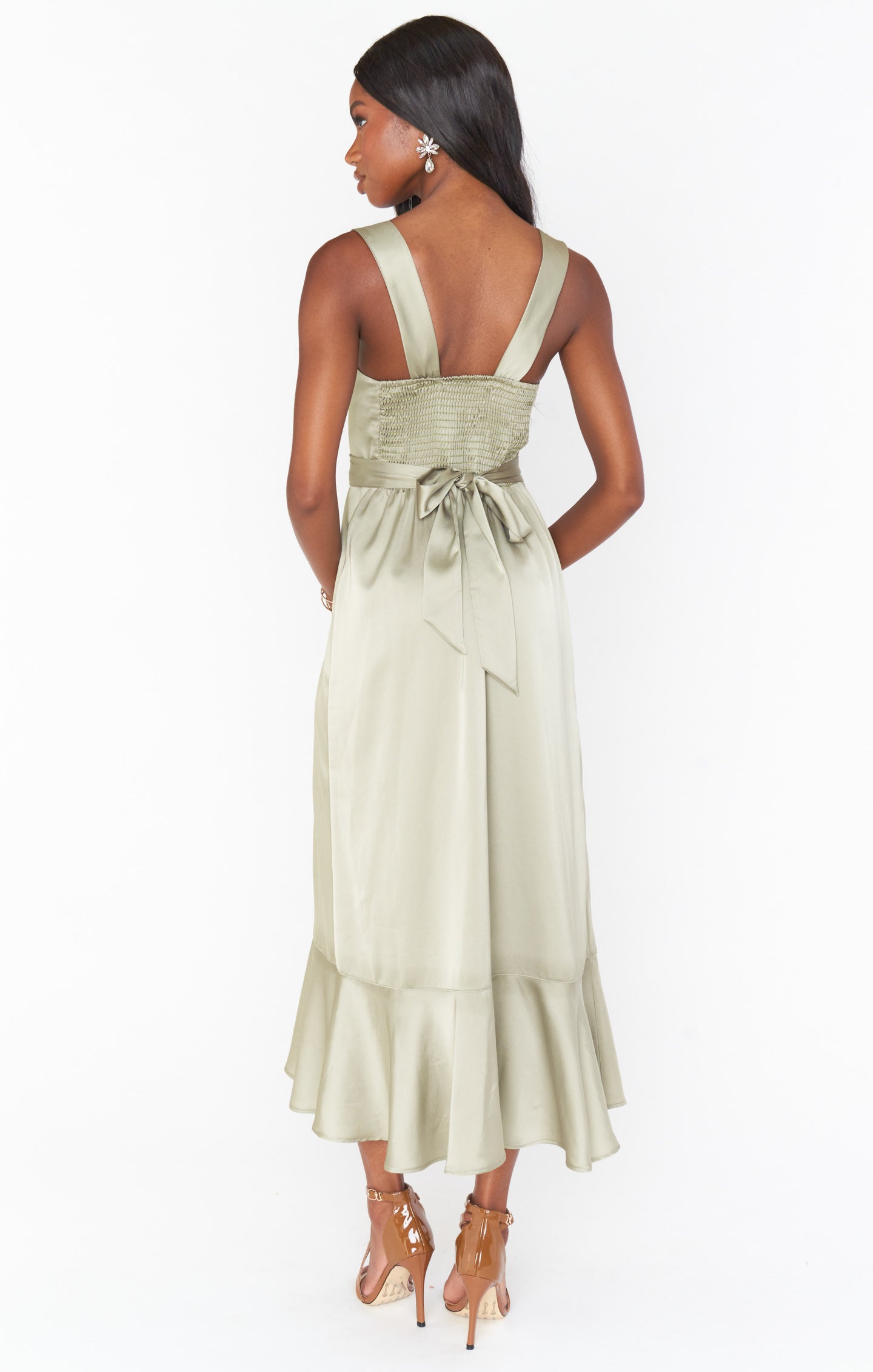 Claire Midi Dress - Moss Green Luxe Satin Formal Dress for Women | Elegant Evening Gown for Weddings, Parties & Special Occasions