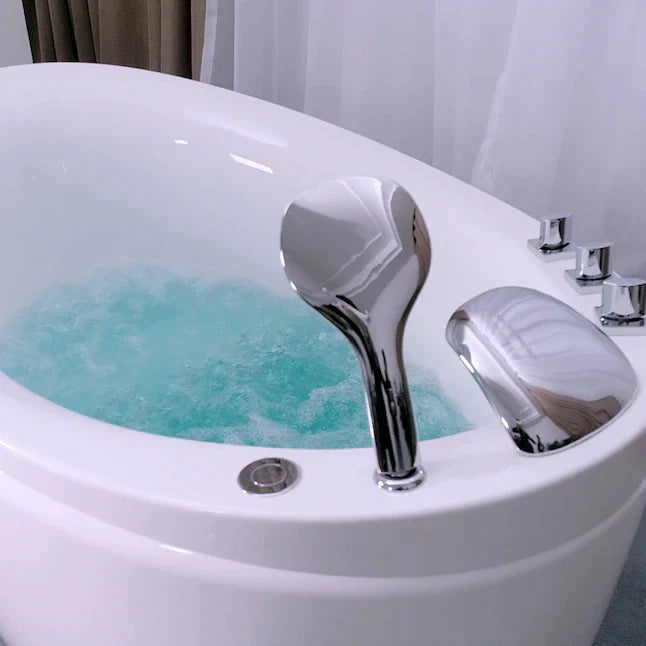 Empava 48 Inch Oval Freestanding Air Massage Bathtub with Hydrotherapy Jets - Japanese Style Soaking Tub (48JT011) for Luxury Spa Relaxation at Home