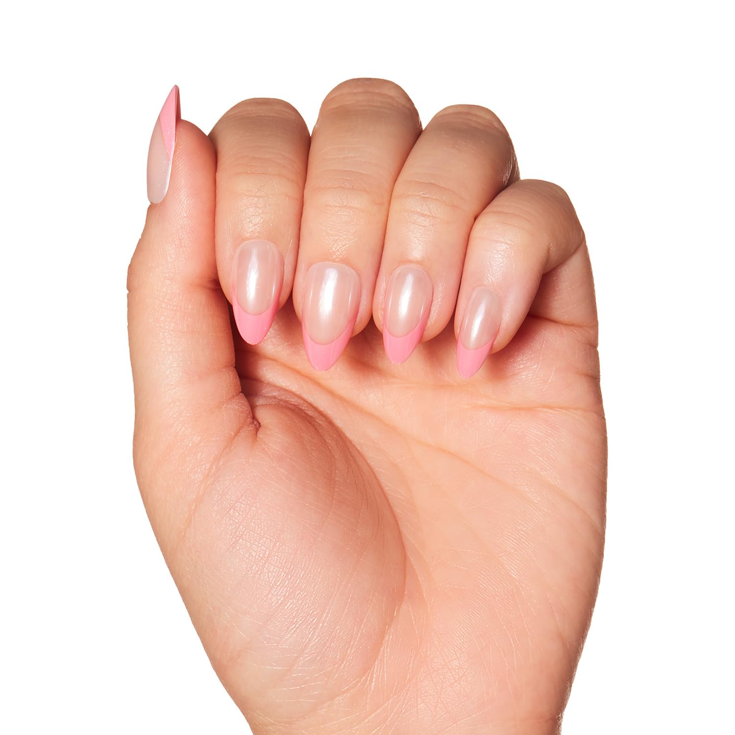 Glamnetic Press On Almond Nails - Bubble Gum Glaze & French Tip, Reusable Fake Nails Kit with Brush On Glue & Remover | 15 Sizes, 30 Nails | Perfect for Parties, Weddings & Everyday Wear