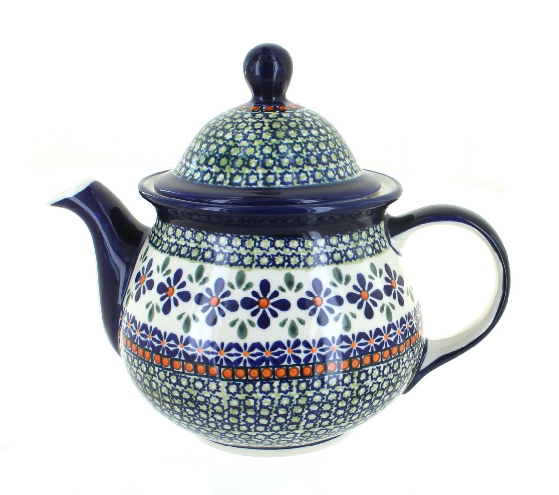 Handmade Blue Rose Polish Pottery Mosaic Flower Large Teapot - Elegant Tea Serving for Home Decor, Gift & Special Occasions