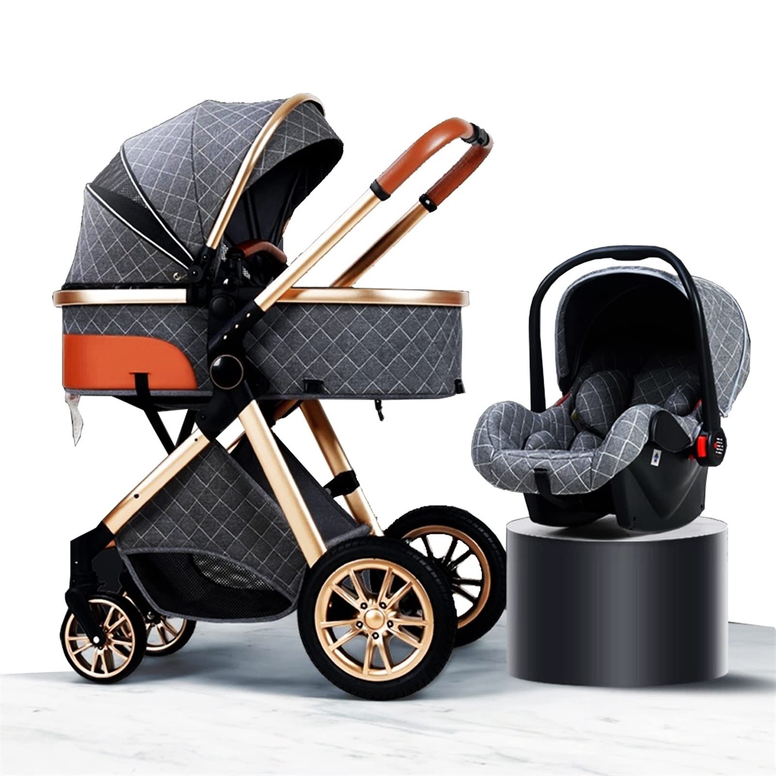 ZOGBX 3-in-1 Travel System Stroller - Luxury Compact Foldable Baby Stroller with Shockproof Spring & Storage Basket | Lightweight Stroller for Newborns to Toddlers | Perfect for City Walks, Shopping & Travel (Gray)