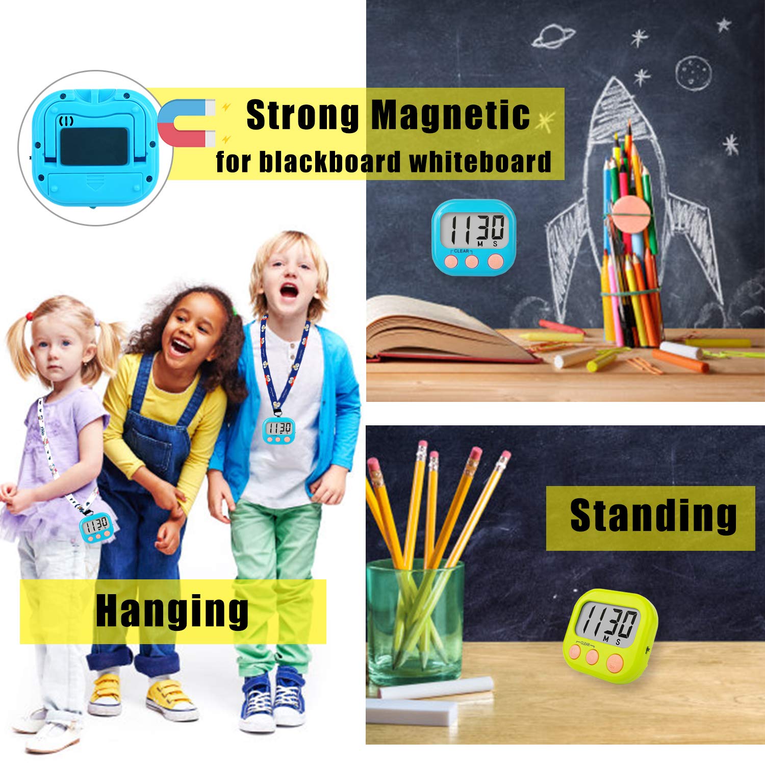 Large Magnetic Digital Timer 4 Pack - Countdown Clock for Classroom Teachers & Kids | Perfect for Time Management, Tests, Games and Learning Activities