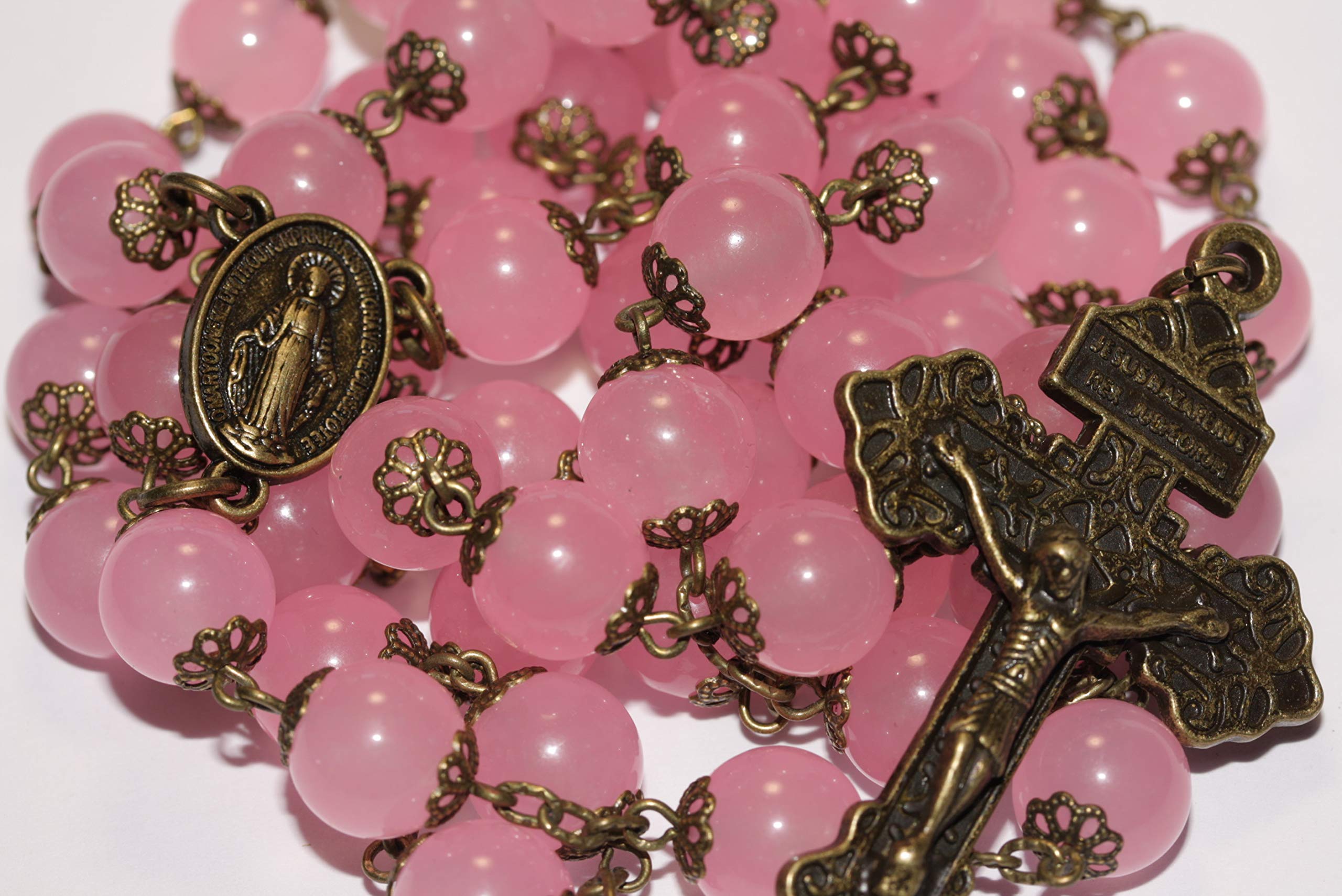Handmade Large Rose Quartz and Bronze Rosary with Pardon Crucifix - Oklahoma Catholic Prayer Beads for Meditation, Healing & Spiritual Protection | Perfect for Daily Devotion, Gift Giving & Religious Ceremonies