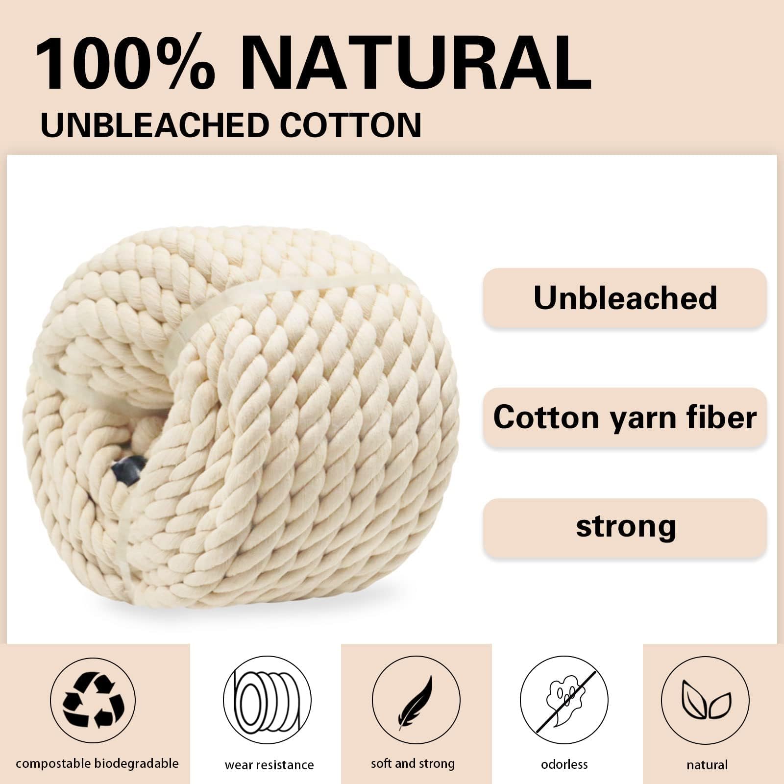 3/4 Inch x 25 Feet Natural Cotton Rope - Strong Twisted Cotton Cord for DIY Crafts, Basket Making, Home Decor & Macrame Projects | Perfect for Wall Hangings, Plant Hangers & Decorative Knotting